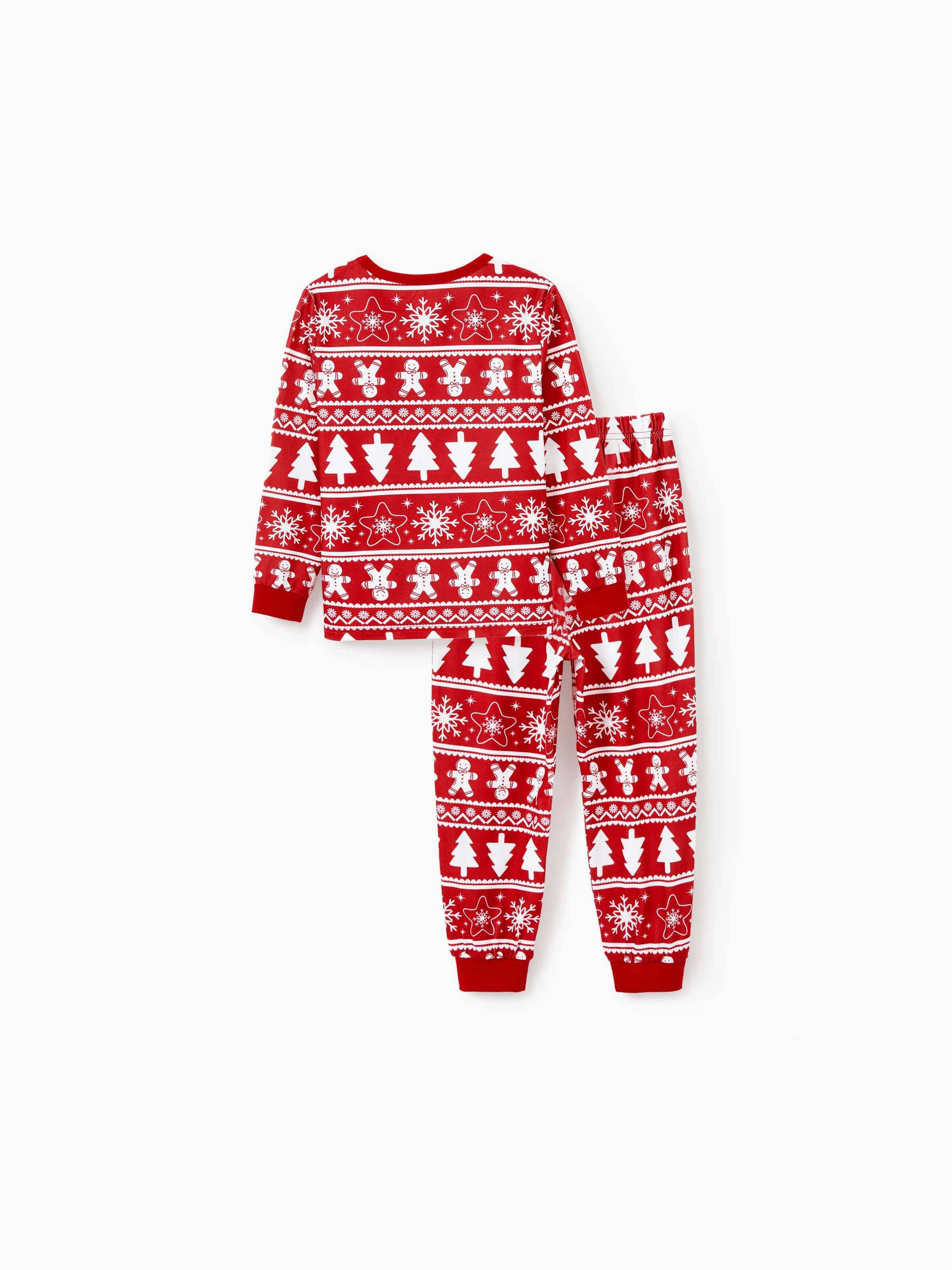 Christmas Matching Family Pajamas Set Gingerbread and Christmas Tree Print Red PJS with Christmas Socks Red