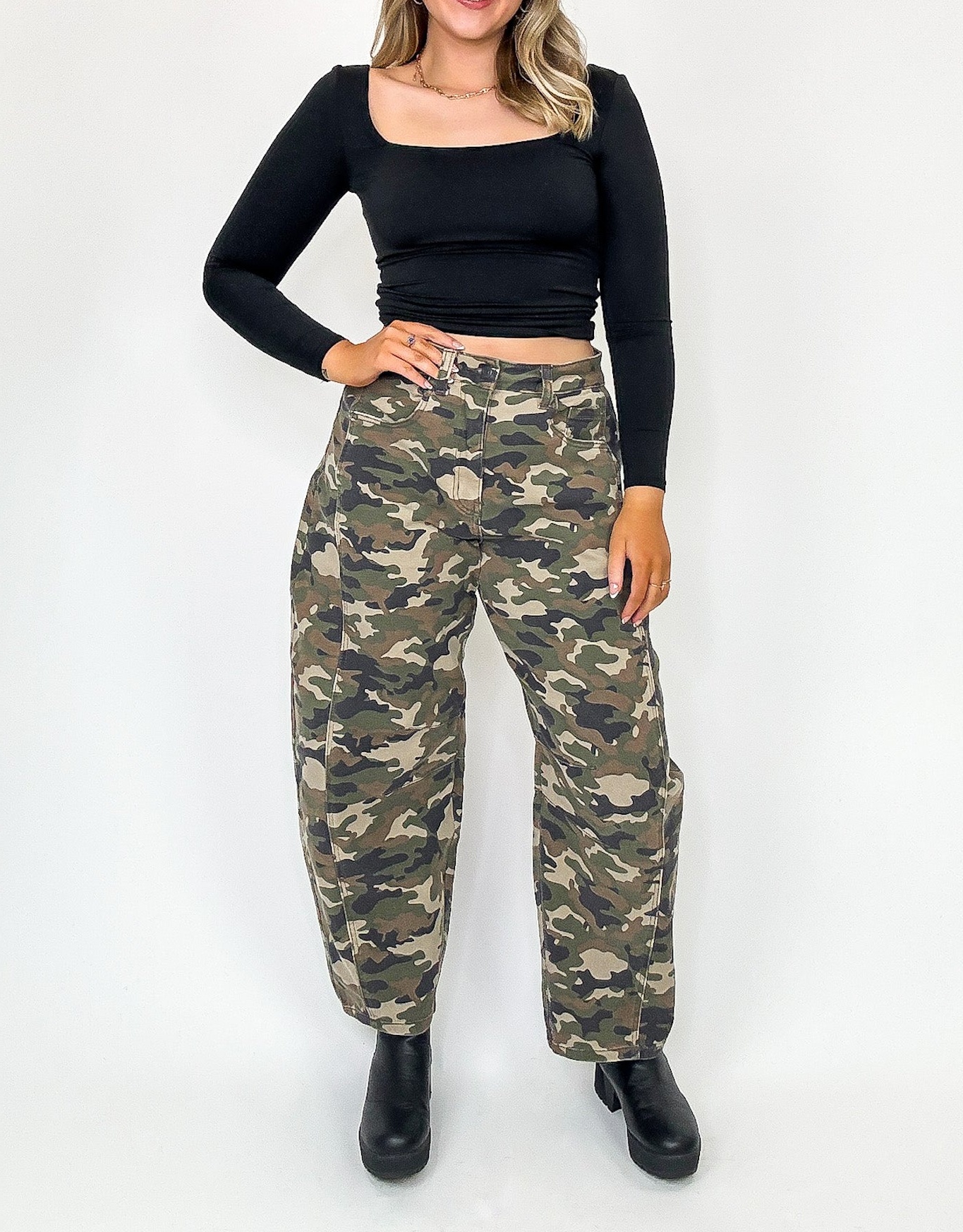 Rogue Terrain Camo Mid Waisted Barrel Leg Jeans