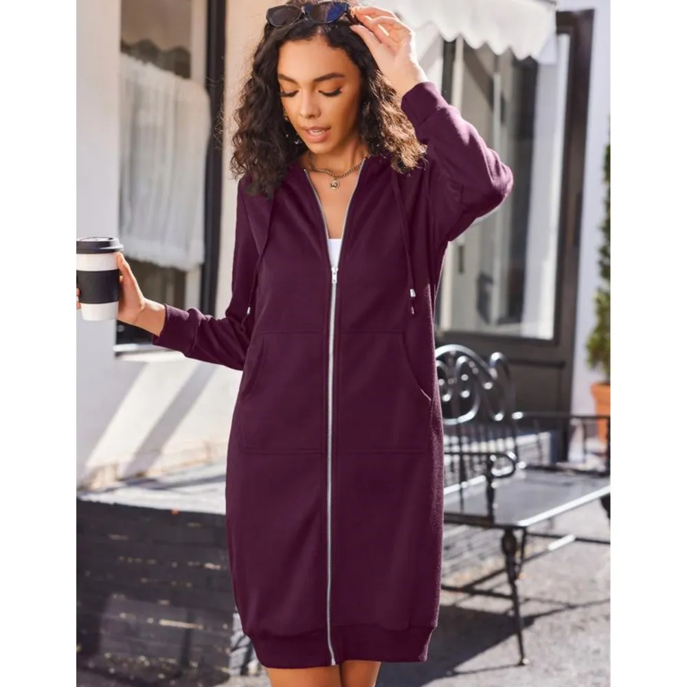 Women Casual Zip up Fleece Hoodies Tunic Sweatshirt