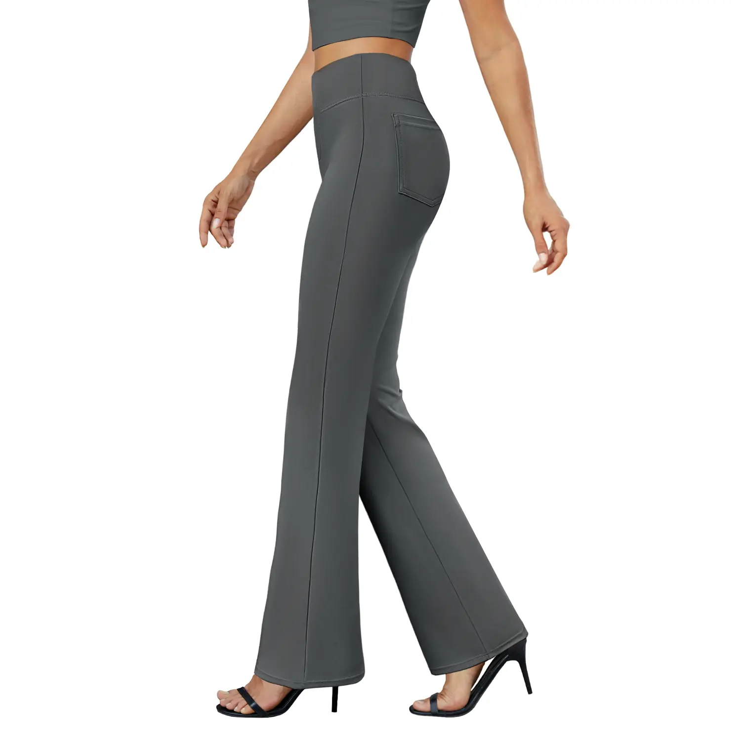 2026 FireSwan Flex High-Waisted Elastic Yoga Pants for Women, featuring back pockets, slightly flared legs, and a tummy-control design, suitable for office and everyday wear.