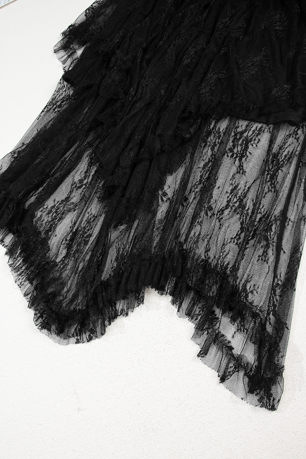 Black Lace Cascading Tiered High Waist Maxi Skirt