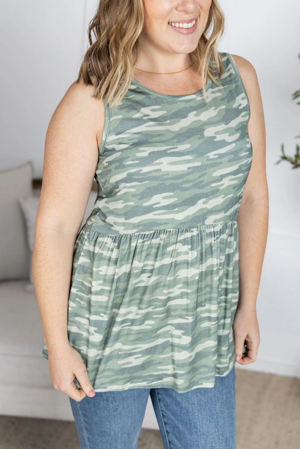 Renee Ruffle Tank Top in Camo