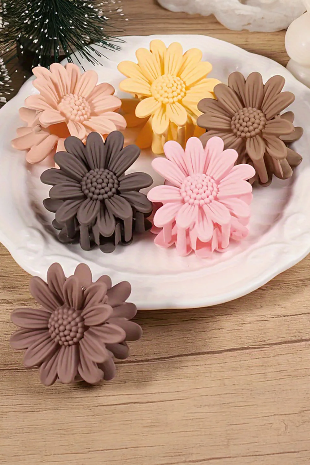 Pink Boho Daisy Flower Frosted Hair Clawclip