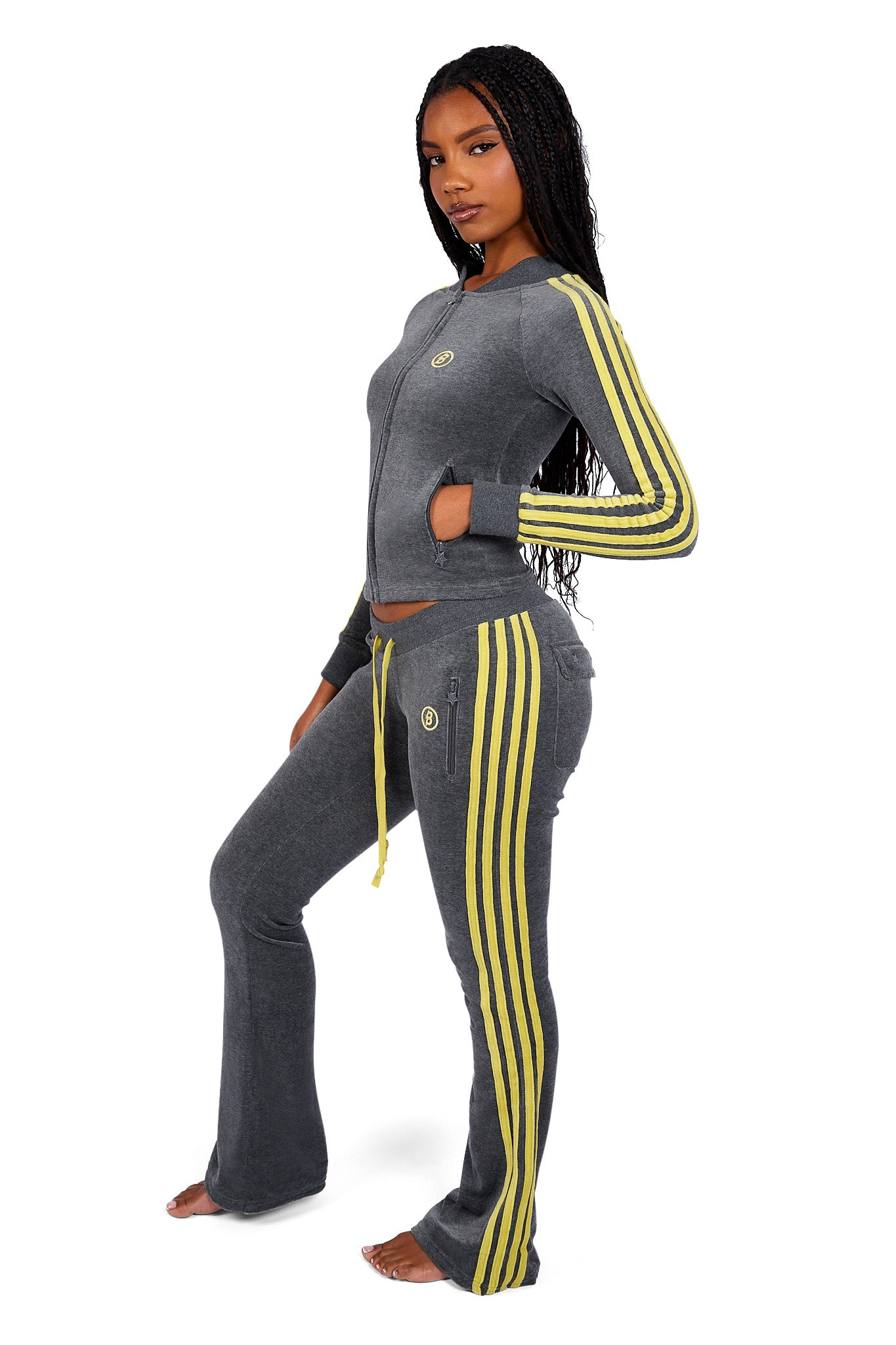 BODY VELOUR TRACK PANTS (CHARCOAL/LIME YELLOW)