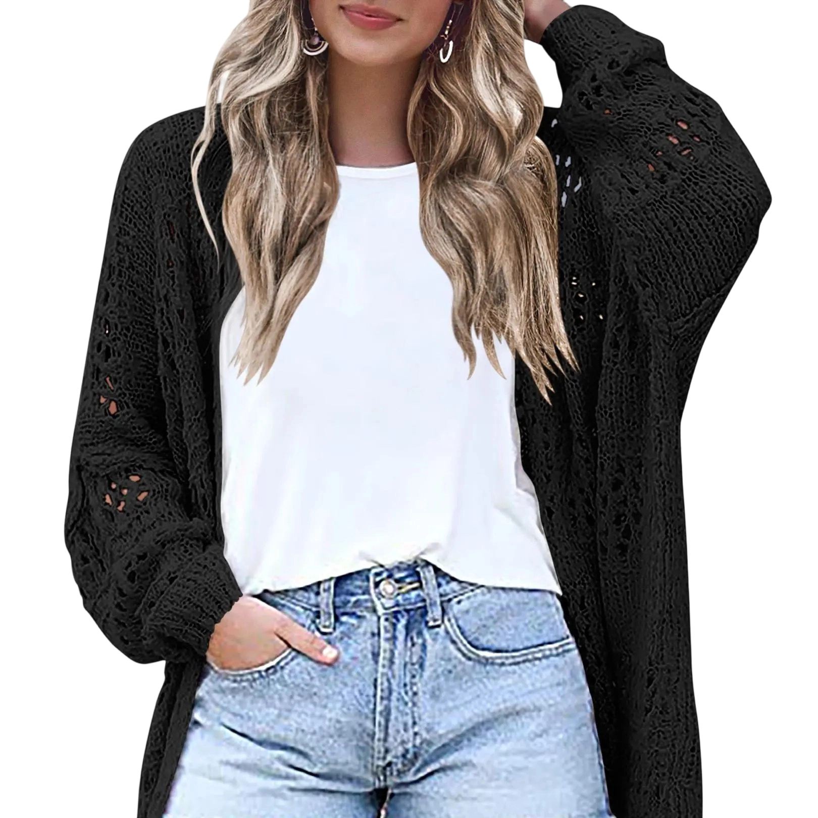 Women's Lightweight Crochet Batwing Cardigan
