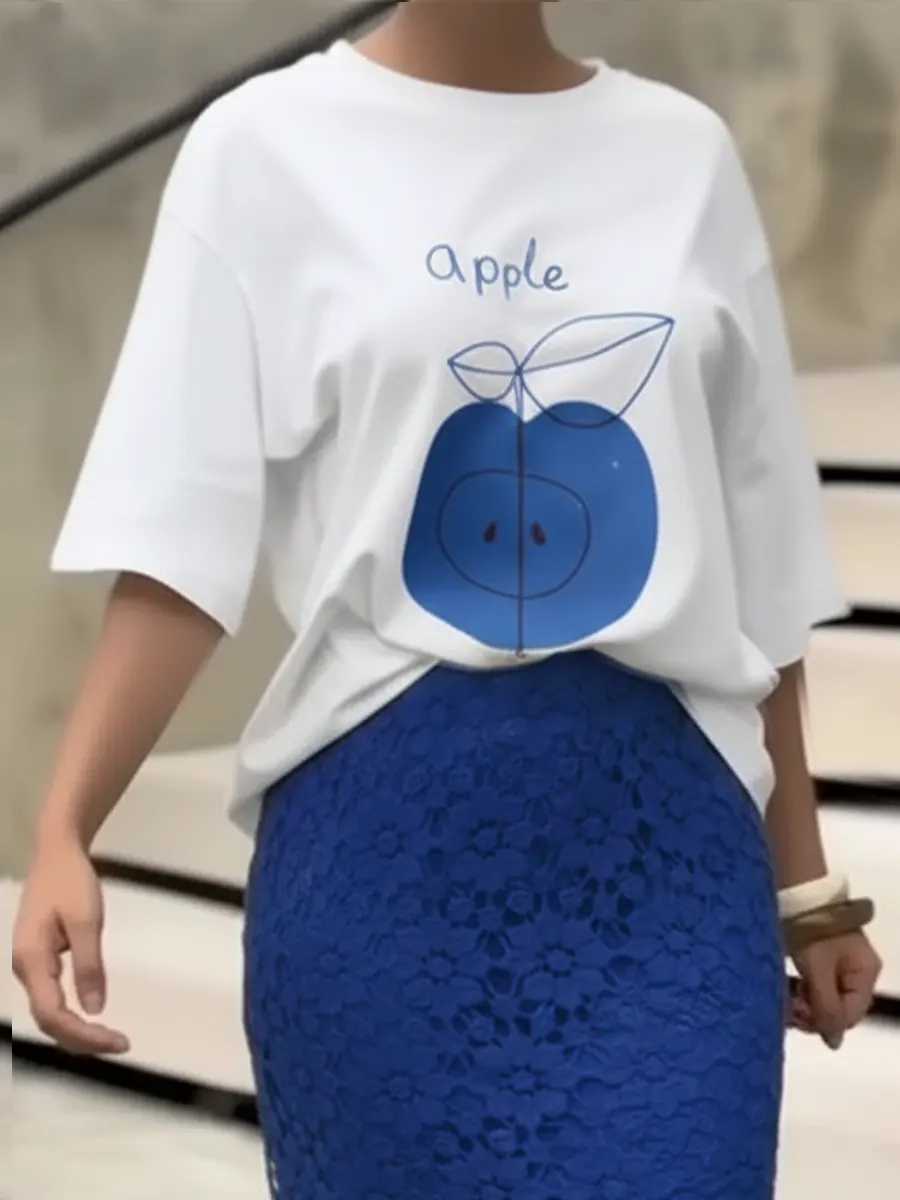 Women's Fashionable Apple Print T-shirt