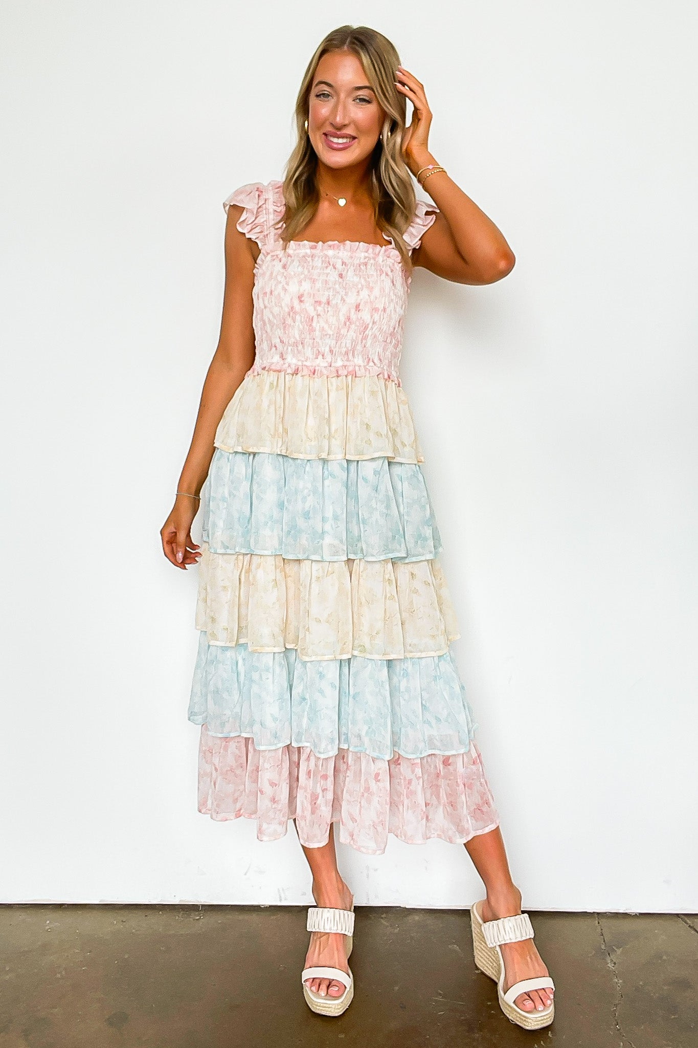 Two Tone Tiered Smocked Dress