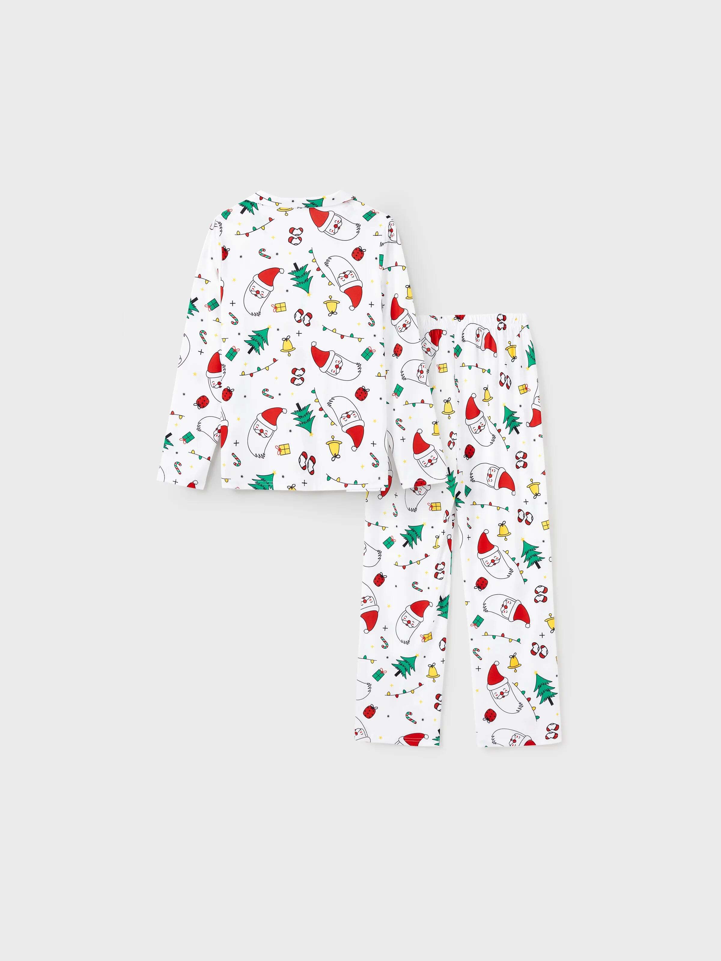 Christmas Family Matching Colorful Festival Theme Print Long Sleeve Pajamas Sets with Christmas Socks White