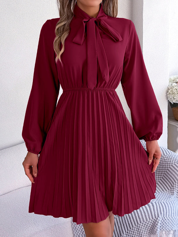 Autumn And Winter Tie Waist Long Sleeve Pleated Skirt