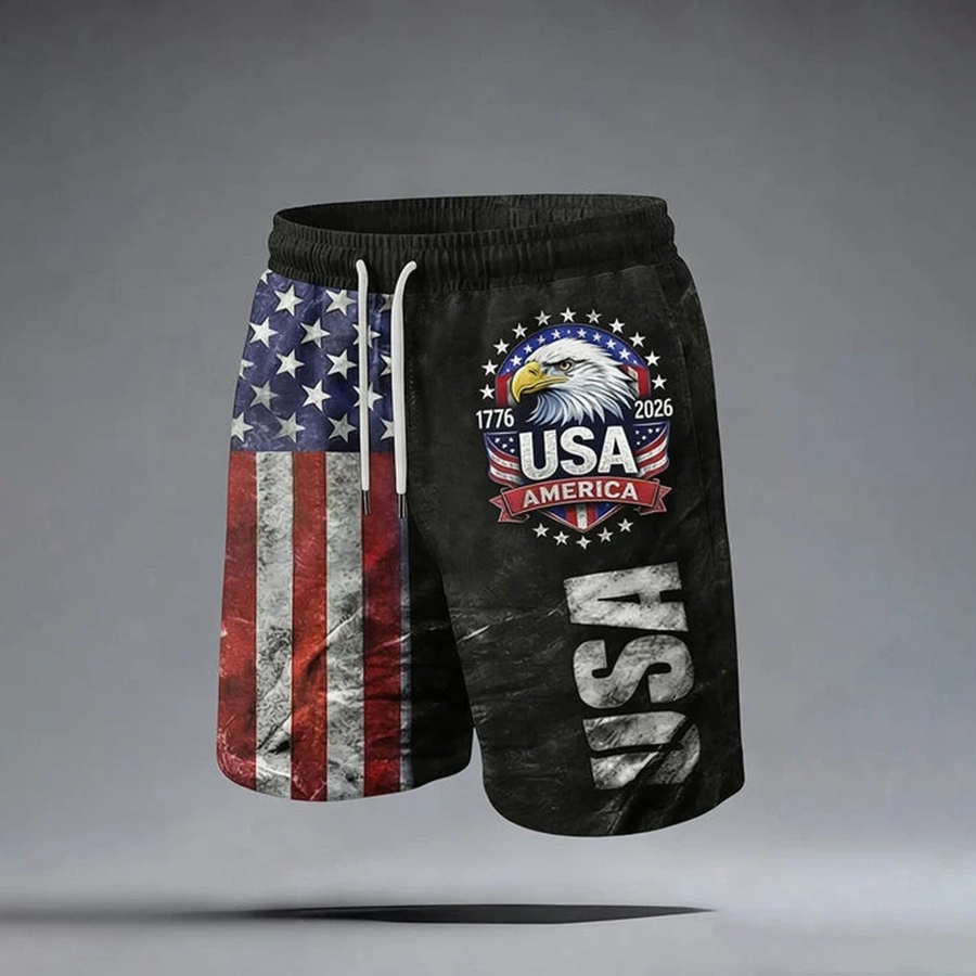 Neutral Casual American Founding Celebration Flag Personalized Printed Shorts