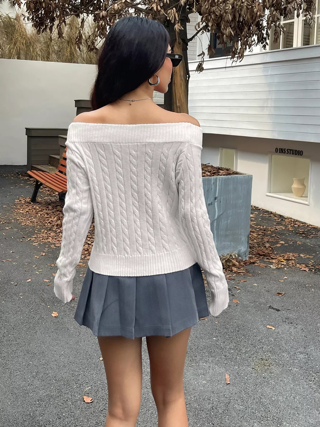 Off-Shoulder Cable Knit Sweater