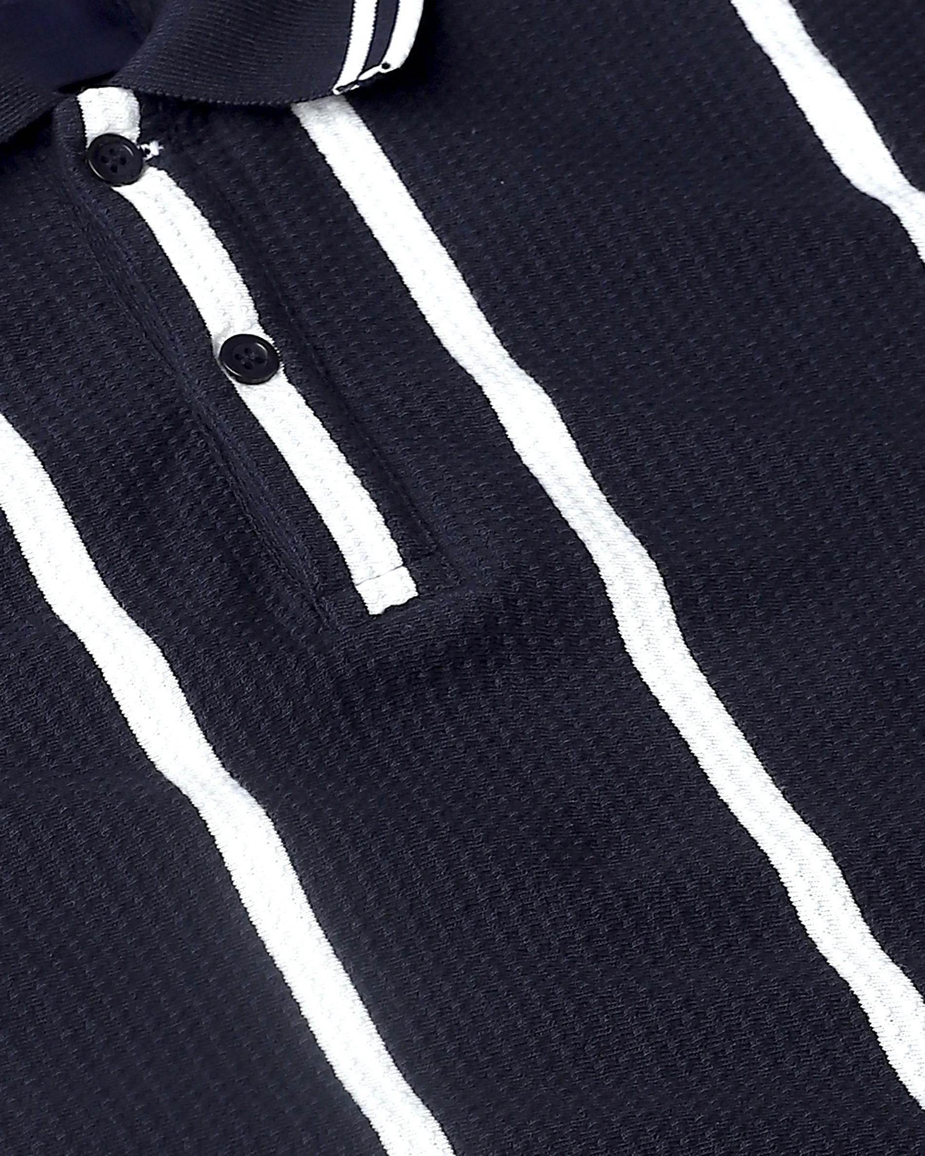 Daily Simple And Slimming Navy Striped Polo Shirt