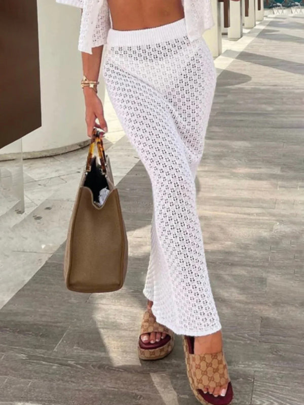 Knitted Crochet Multicolor Cardigan Button Skirt All-match Set Dress