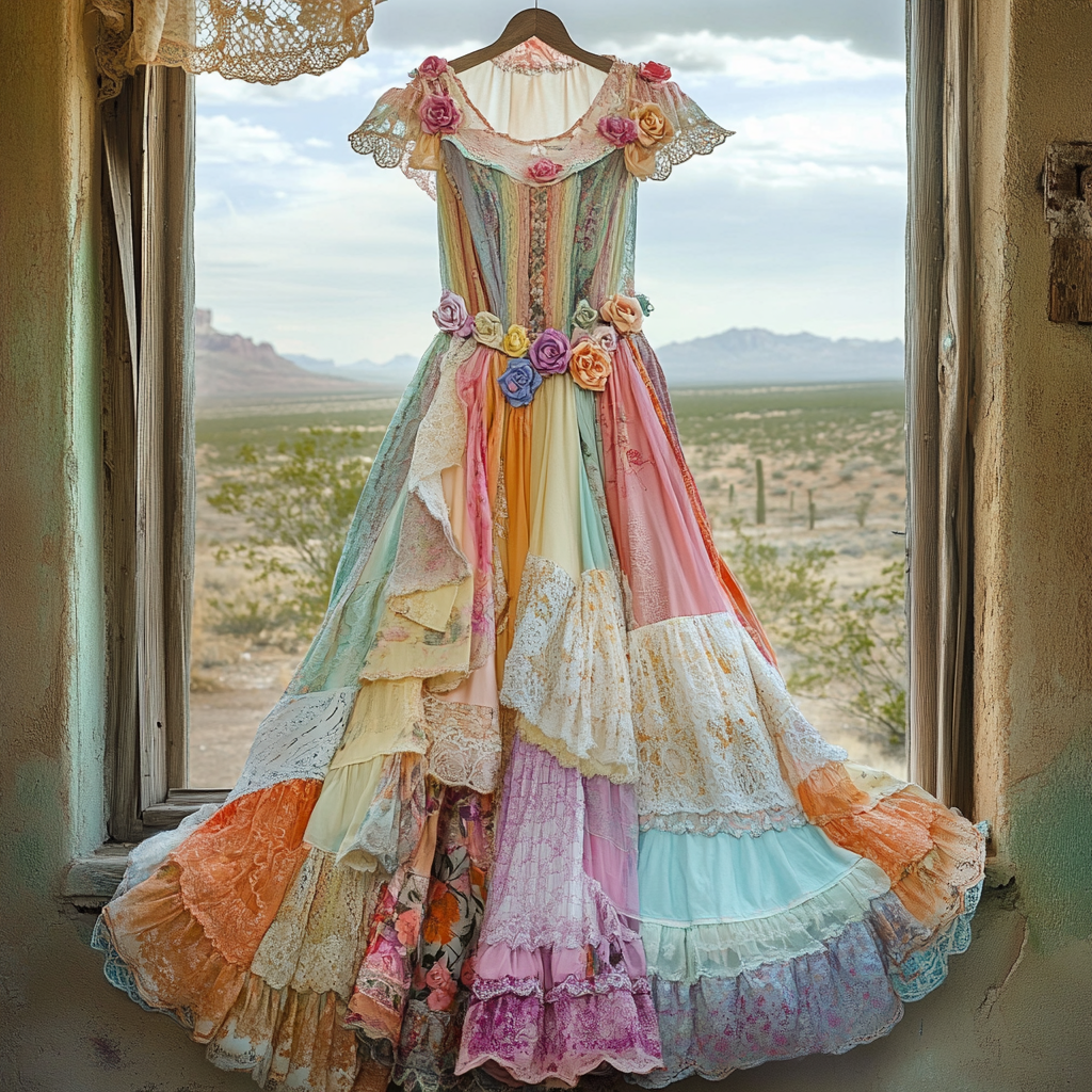 Windowsill Summer Romantic Lace Ruffle Dress 8c1c