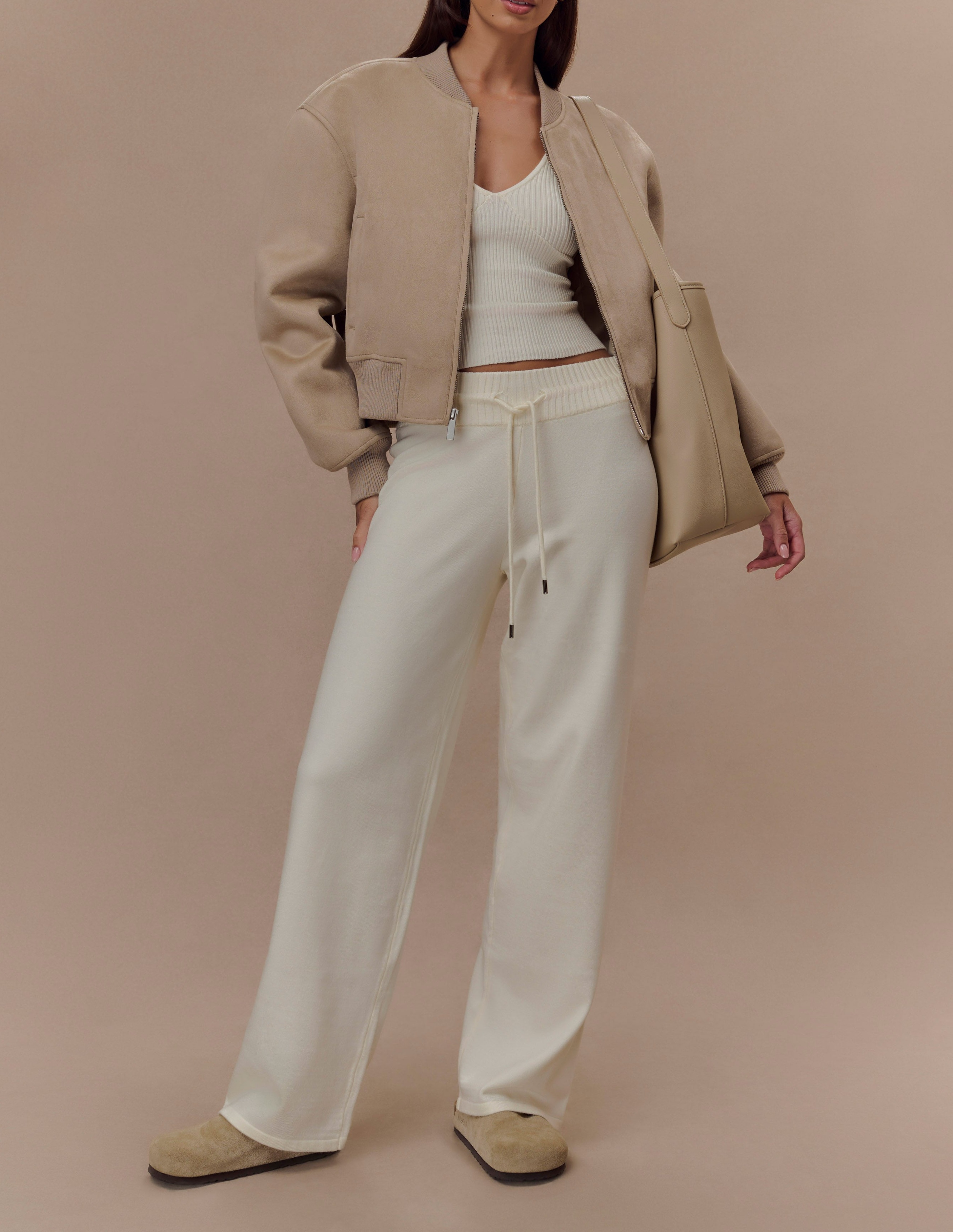 Ivory Knit Wide Leg Pants