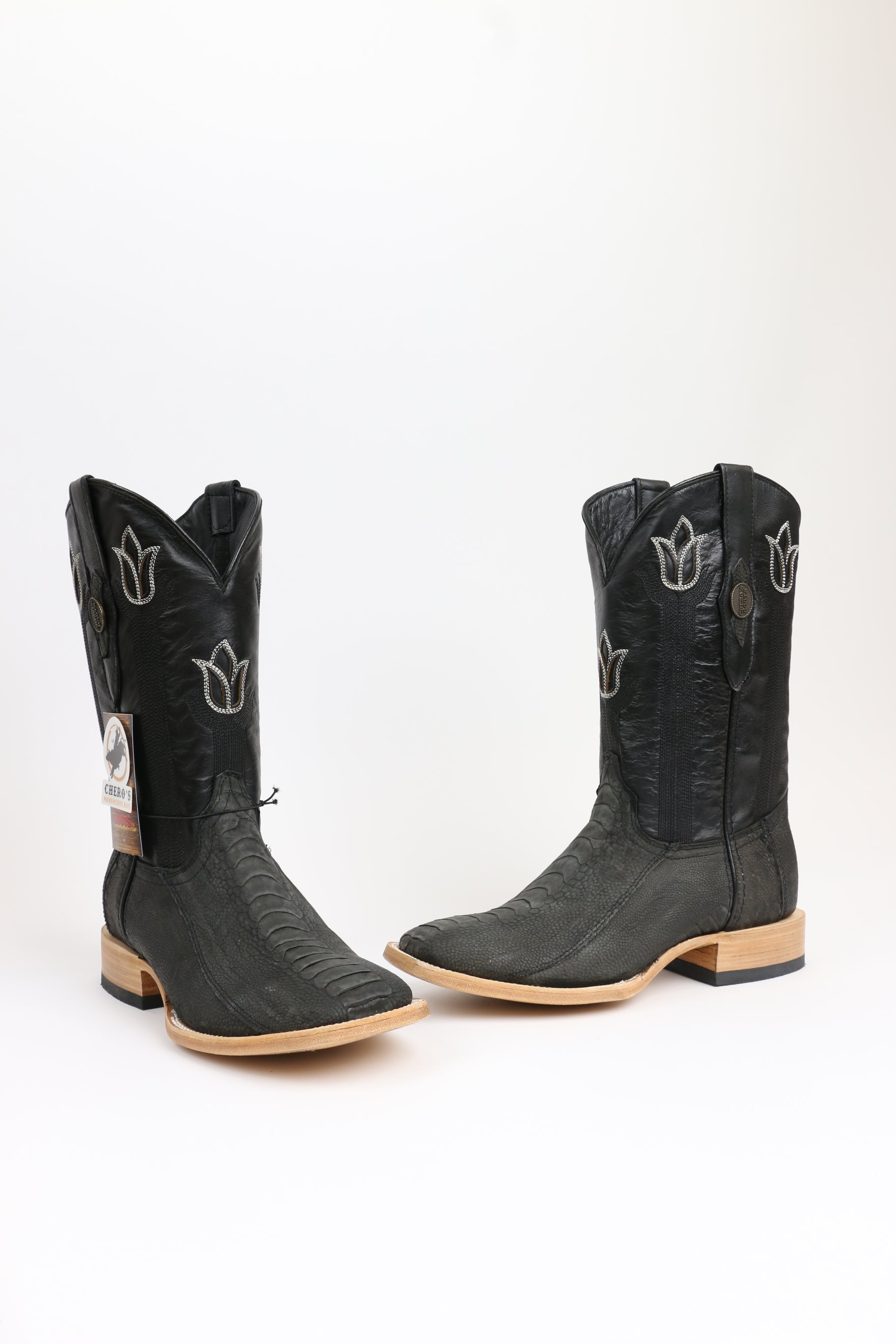 Chero's Premium Exotic Ostrich Leg Charcoal Clearance Sale 70%OFF