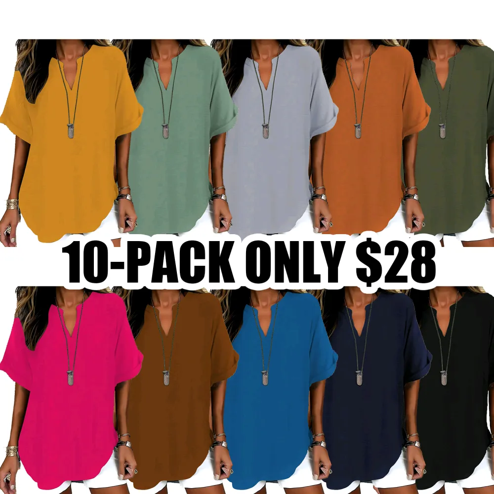 Women's Casual Solid Color Short Sleeve Blouse – Versatile Plain Top for Daily Wear, All-Season Comfort