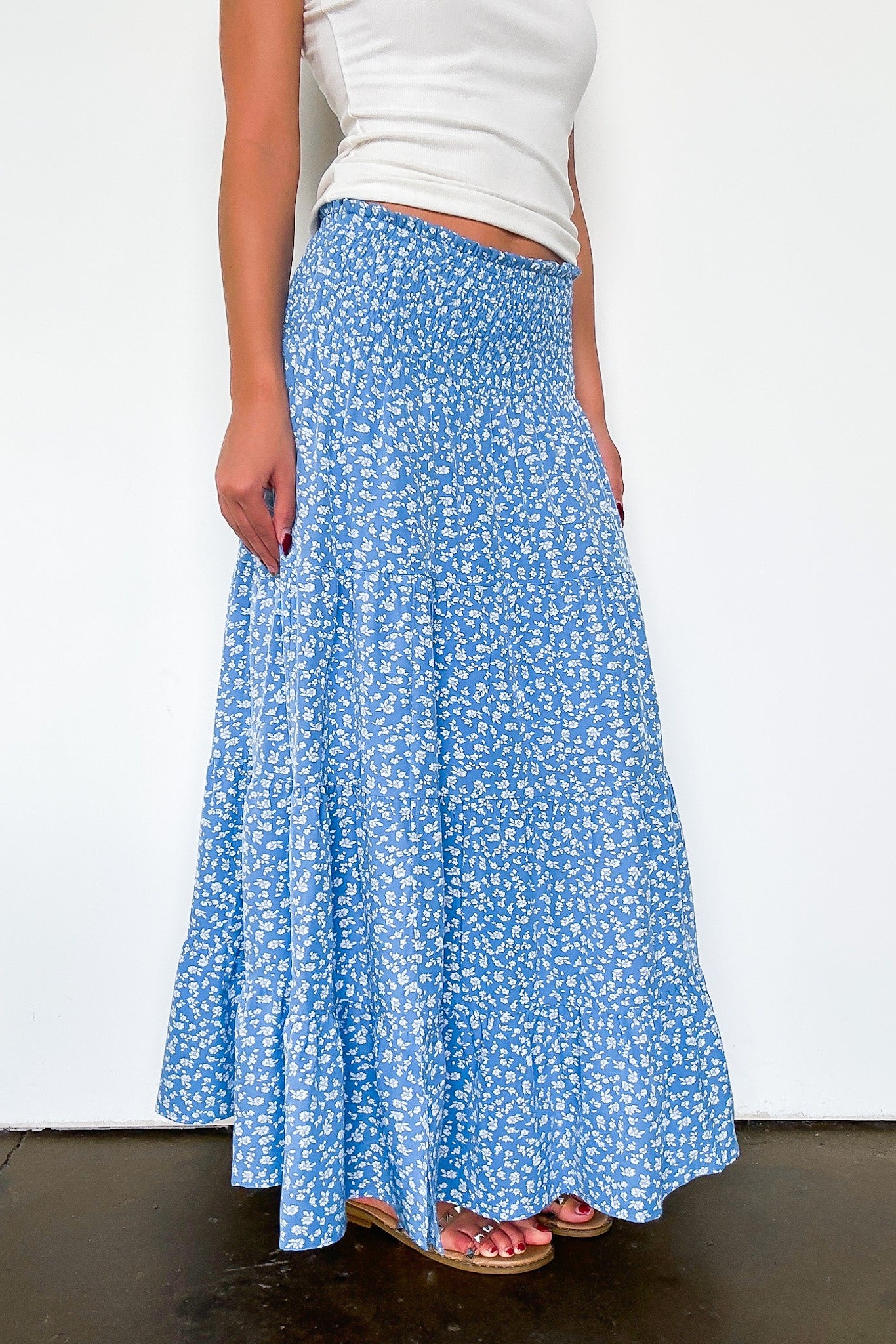 Floral Smocked Midi Skirt