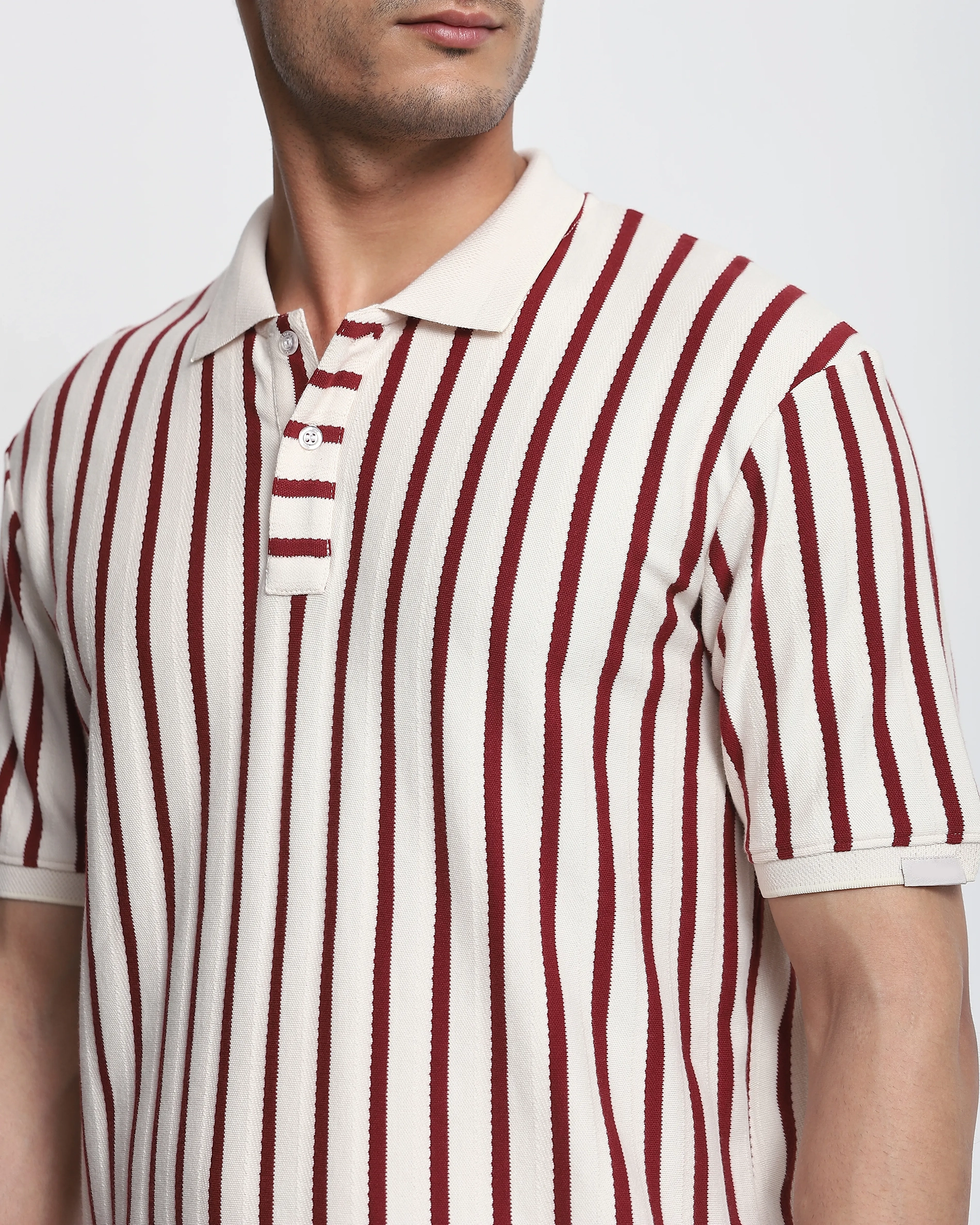 Daily Simple Maroon Striped Textured  Polo Shirt