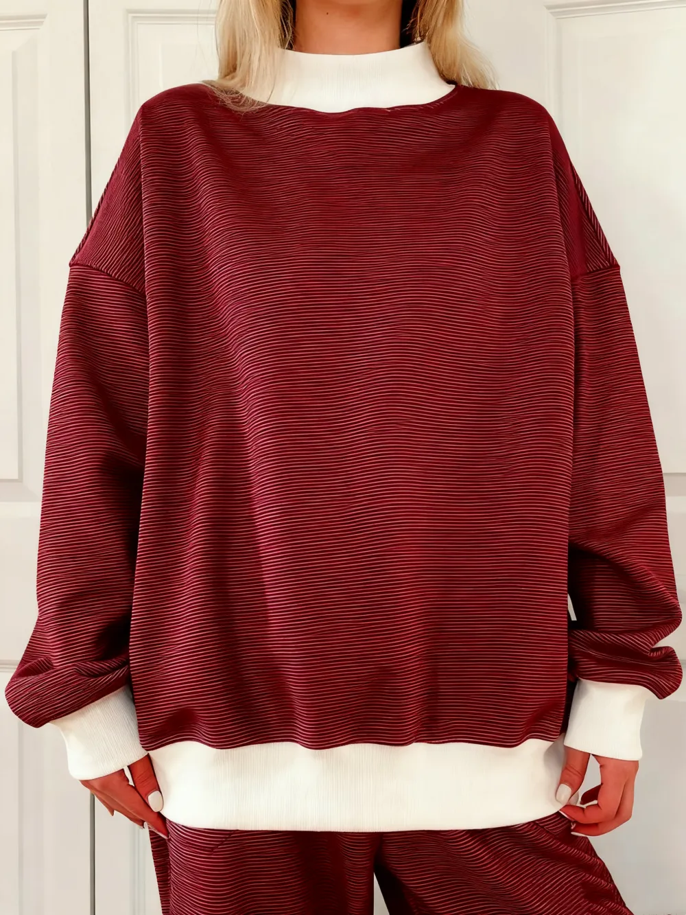 Blue and White Mini Striped Mockneck Sweatshirt