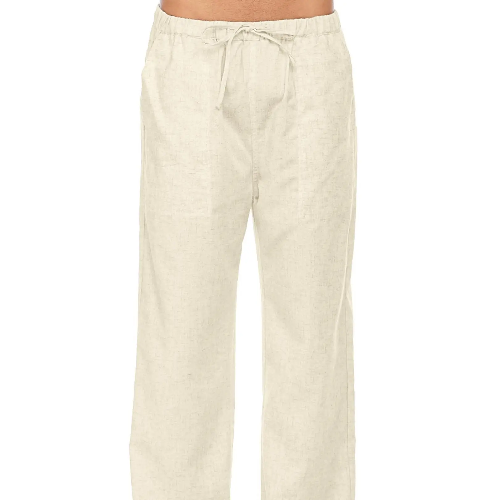 New York Fashion Week Linen Yoga Elastic Beach Vacation Pants Cotton Fabric Bottom Breathable Drawstring Light Loose Comfort Fit Adjustable Summer Trouser