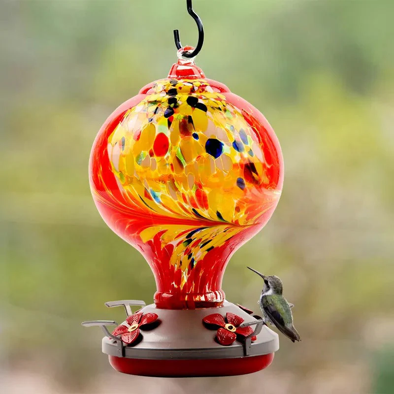 Hand Blown Glass Hummingbird Feeder - 32 Ounces