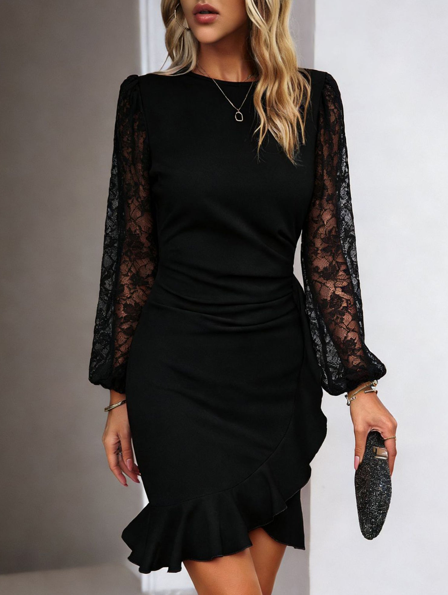 Lace Puff Sleeve Dress