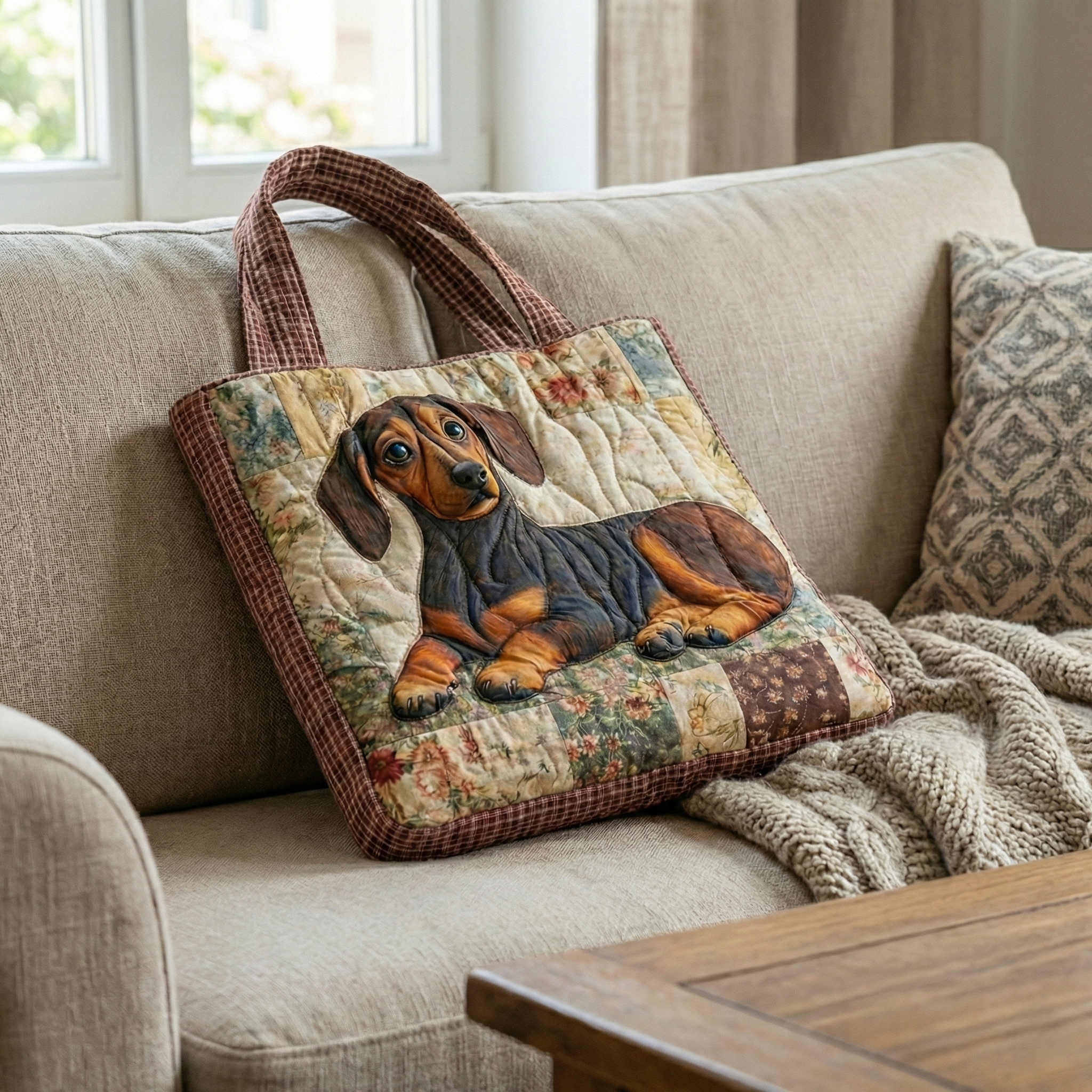 Farmhouse Dachshund Quilted Tote Bag GFTOQA1176