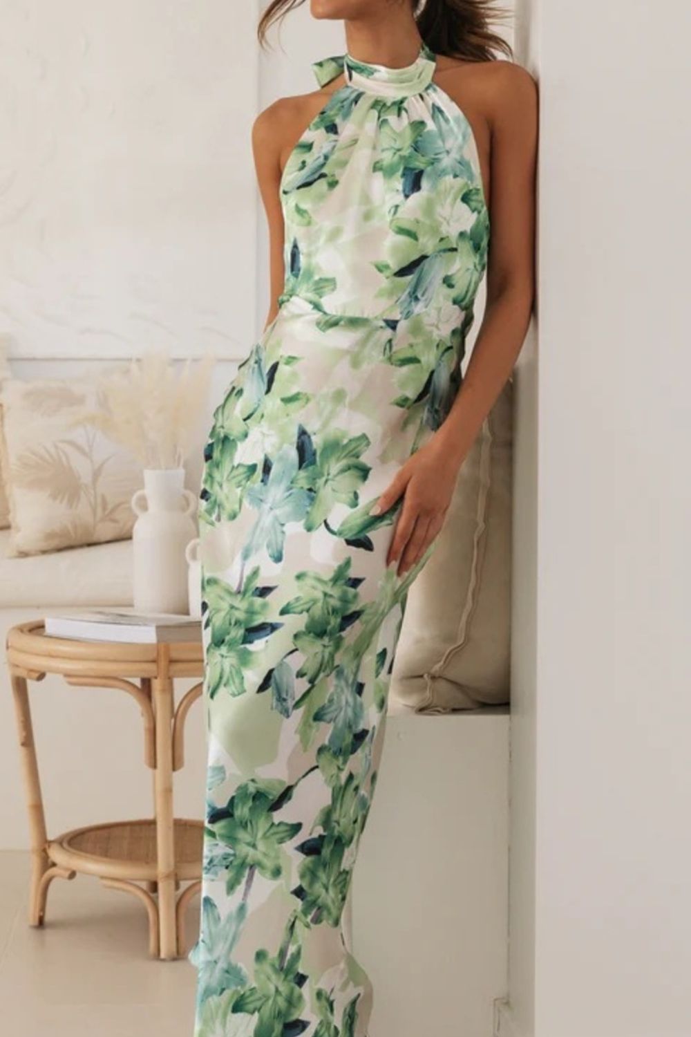 Floral Print Halter Neck Maxi Dress