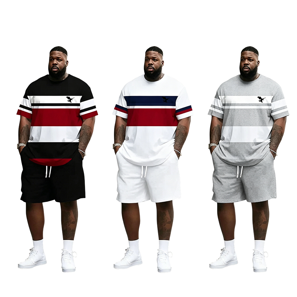 Men's Summer Casual Sportswear Set, Breathable 3D Print Round Neck T-Shirt and Shorts, Knitted Fabric, Loose Fit, Outdoor Leisure Wear, Sporty Style, Casual Activewear, Athleisure Street Fit