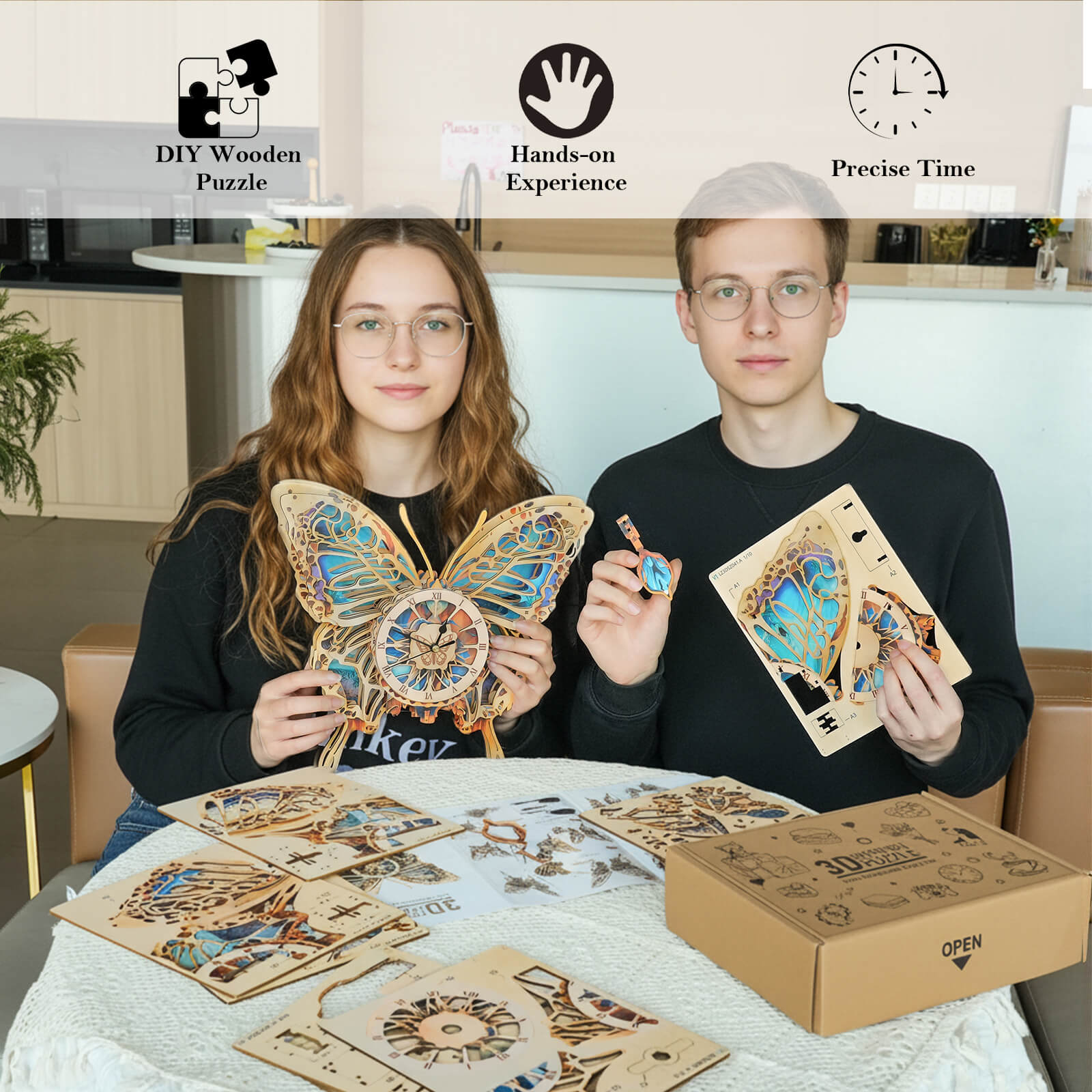Butterfly â€“ DIY Wooden Clock, 3D Puzzle Craft Kit