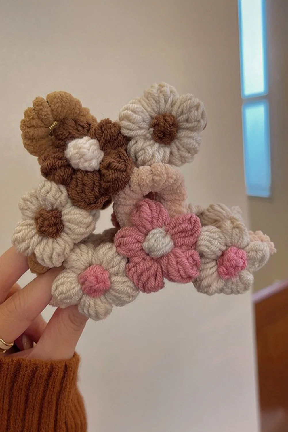 Pink Flower Crochet Cover Large Hair Claw Clip