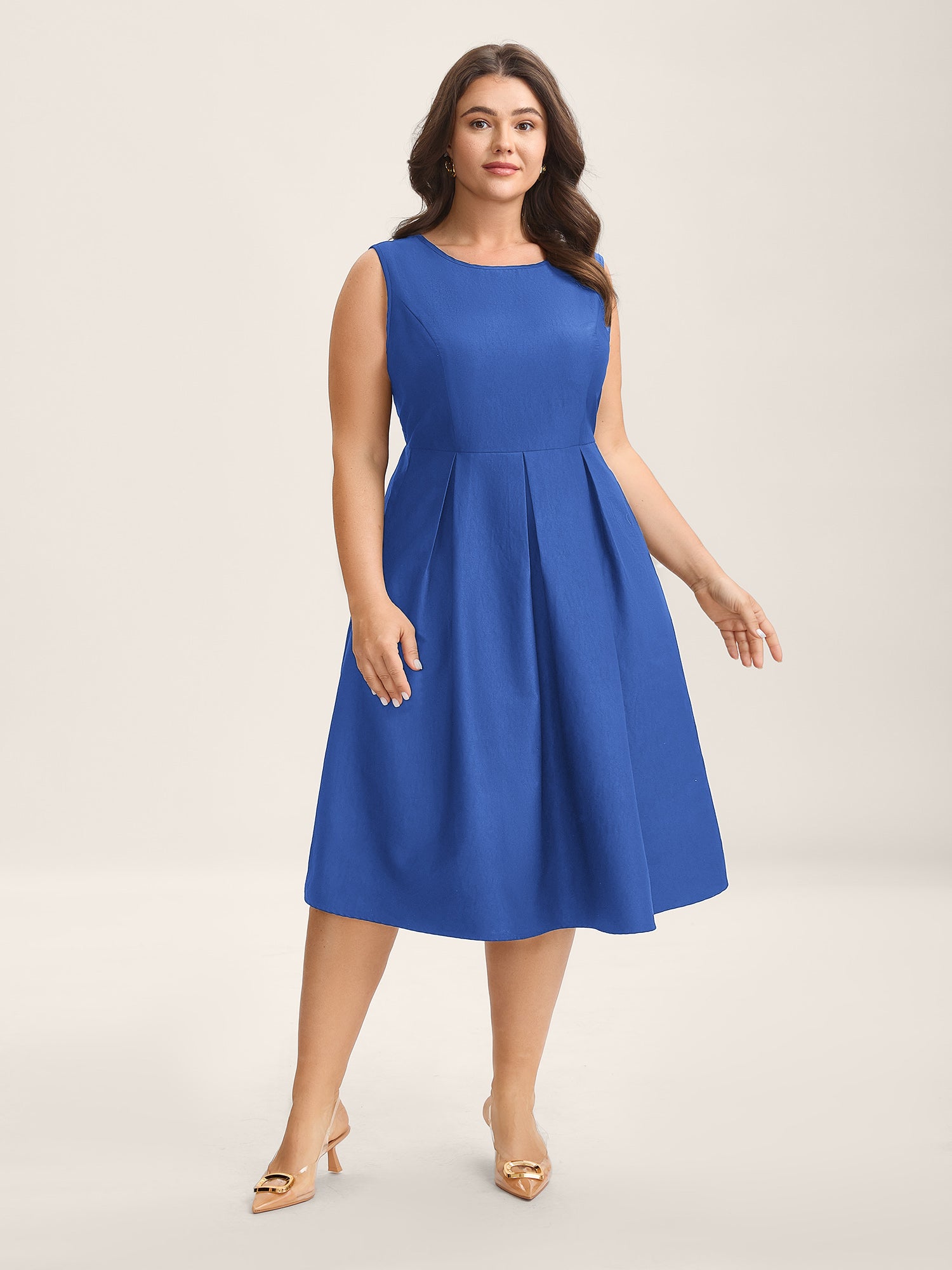 Classic Woven Inner Pleated Midi Dress