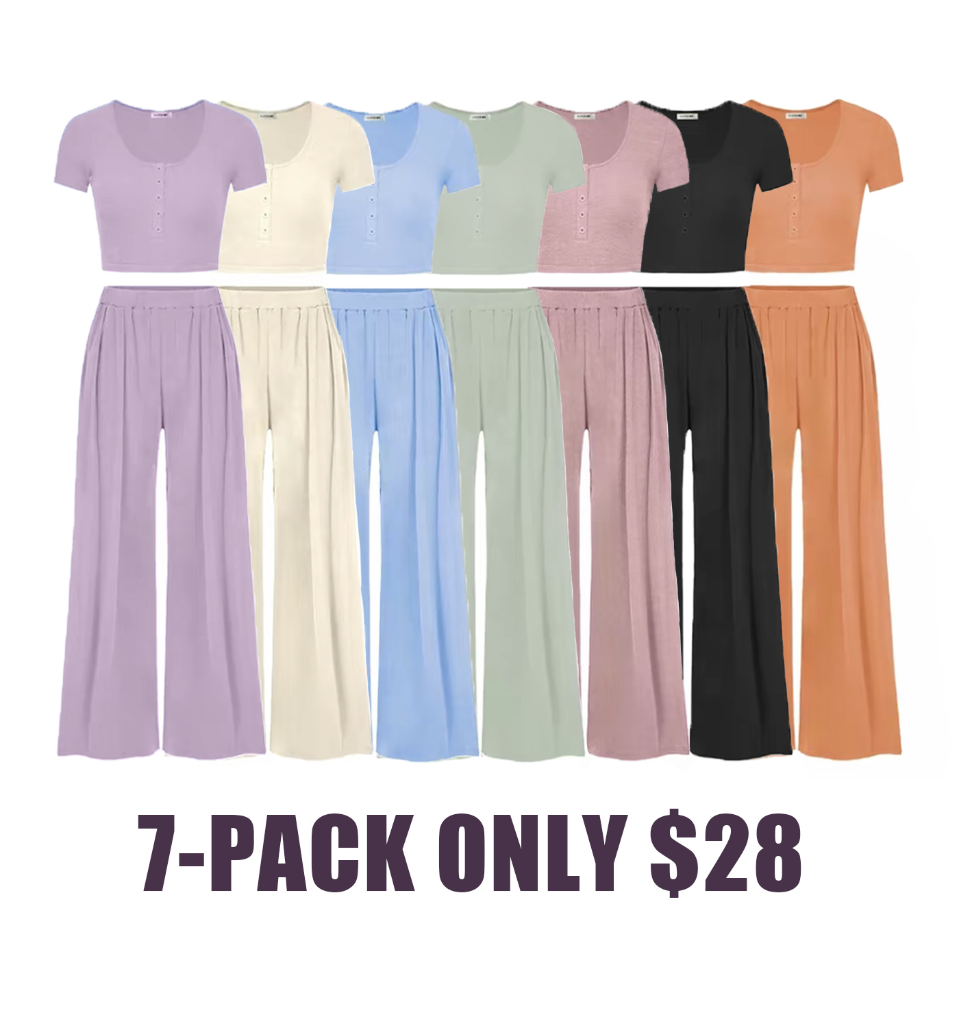 Women's Casual Co-ord Set – Slim Top & Wide Leg Pants