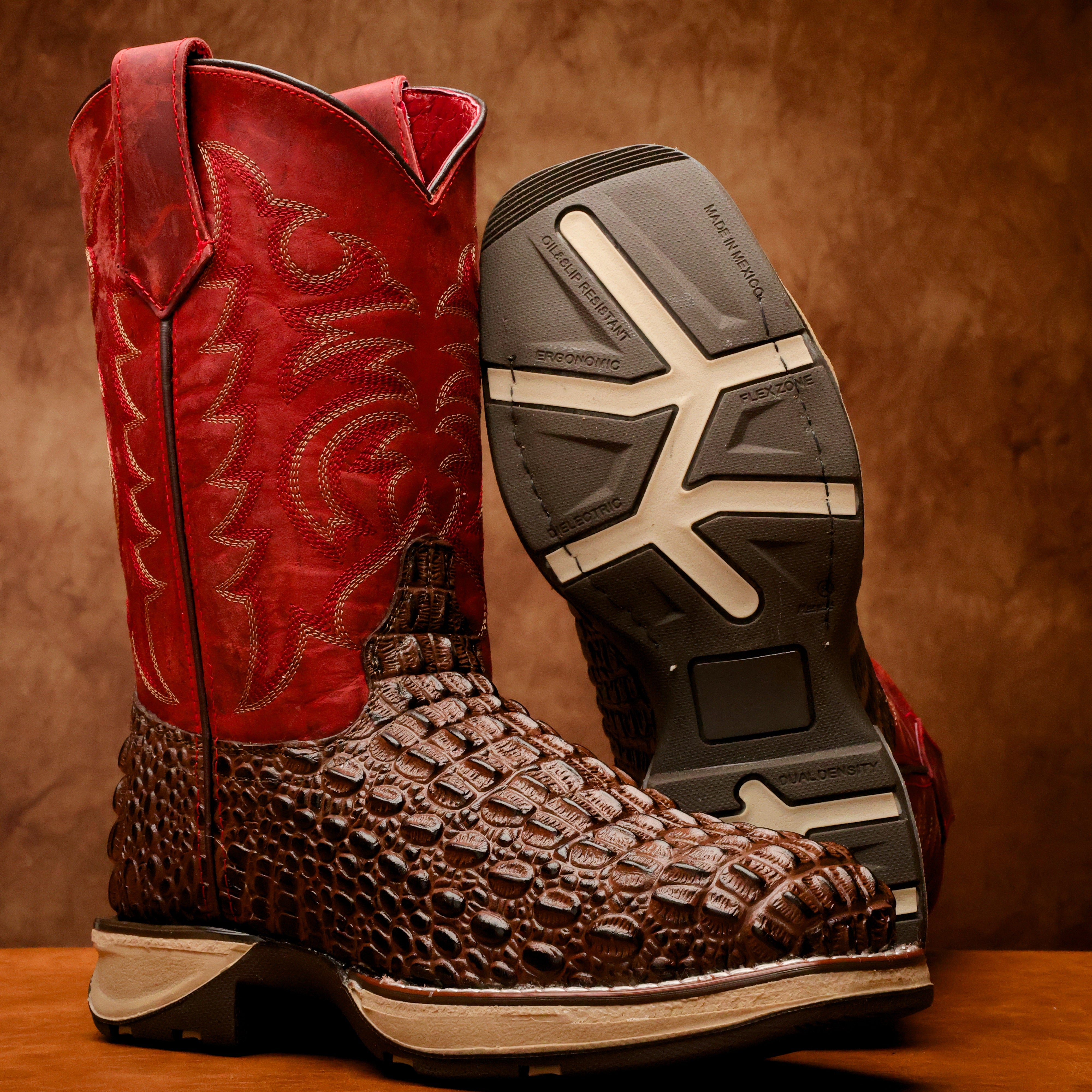 Brown Caiman Hornback Leather Boots With 3D Lightweight Sole - Composite Toe