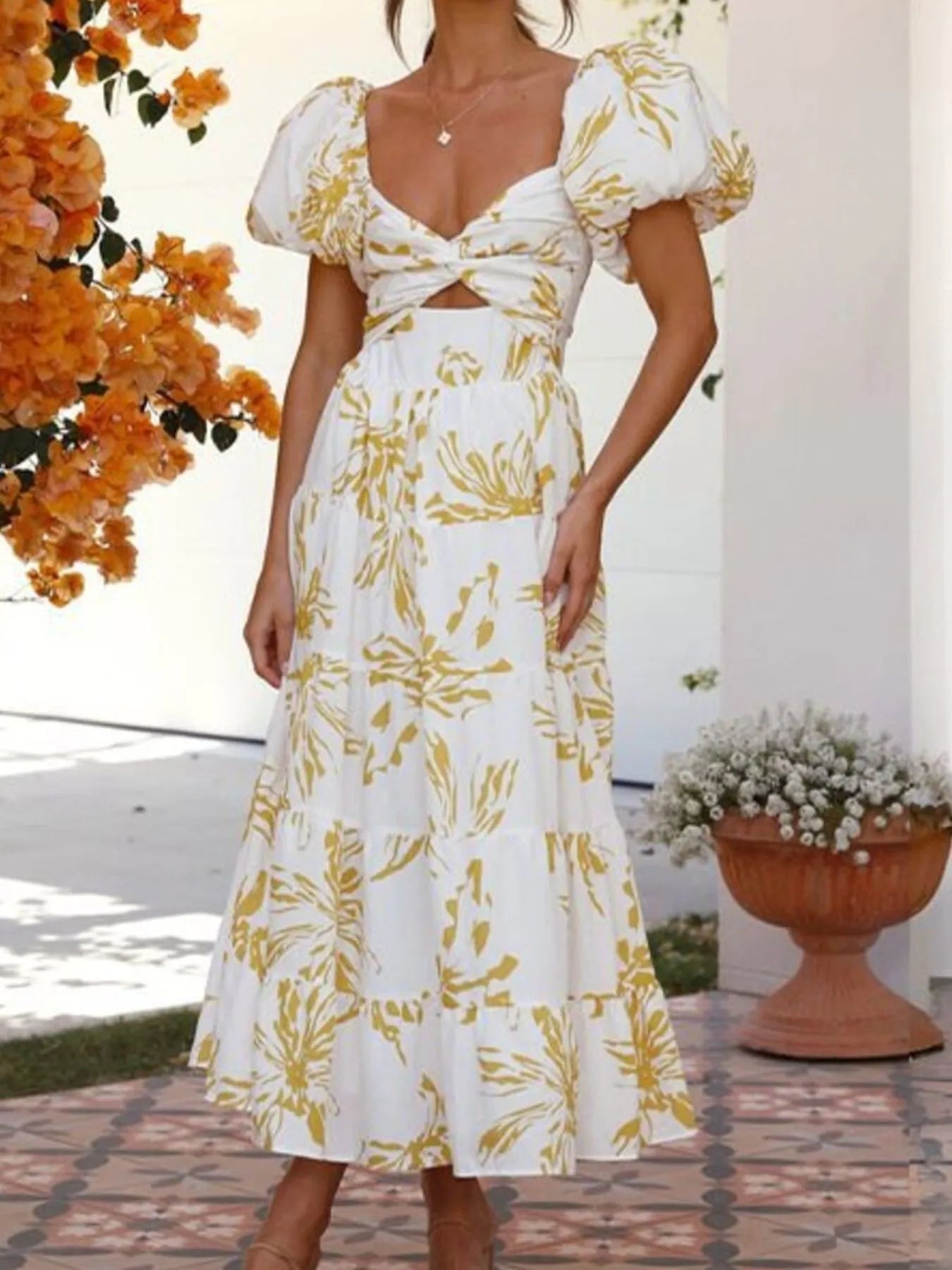 Off-Shoulder Floral Tiered Dress with Ruffle Details