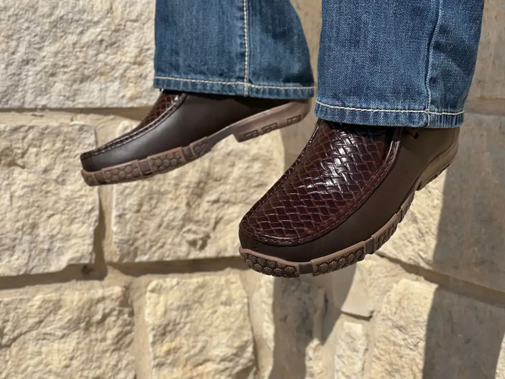 Men’s Brown Woven Leather Boat Shoes