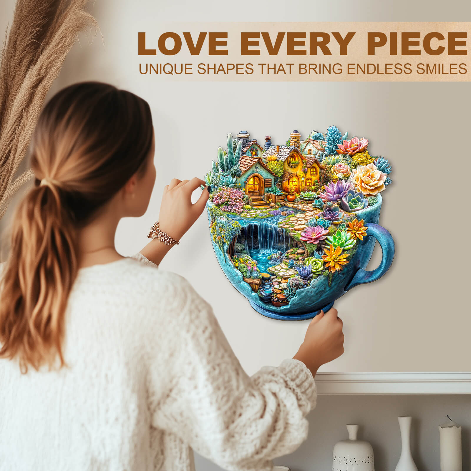 Succulent Mug Wooden Jigsaw Puzzle