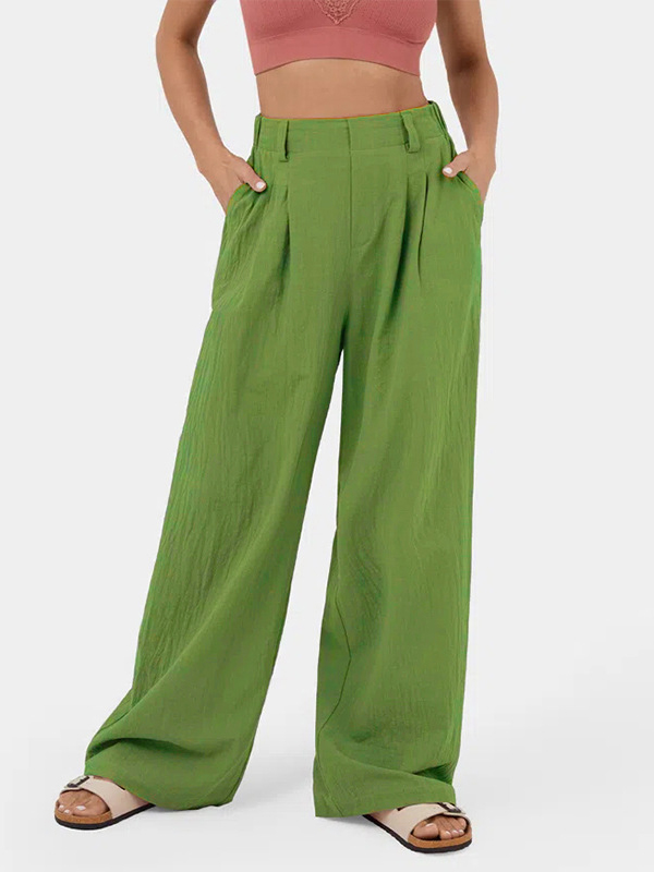 Pleated Solid Color Split-Joint Loose Wide Leg Trousers Pants