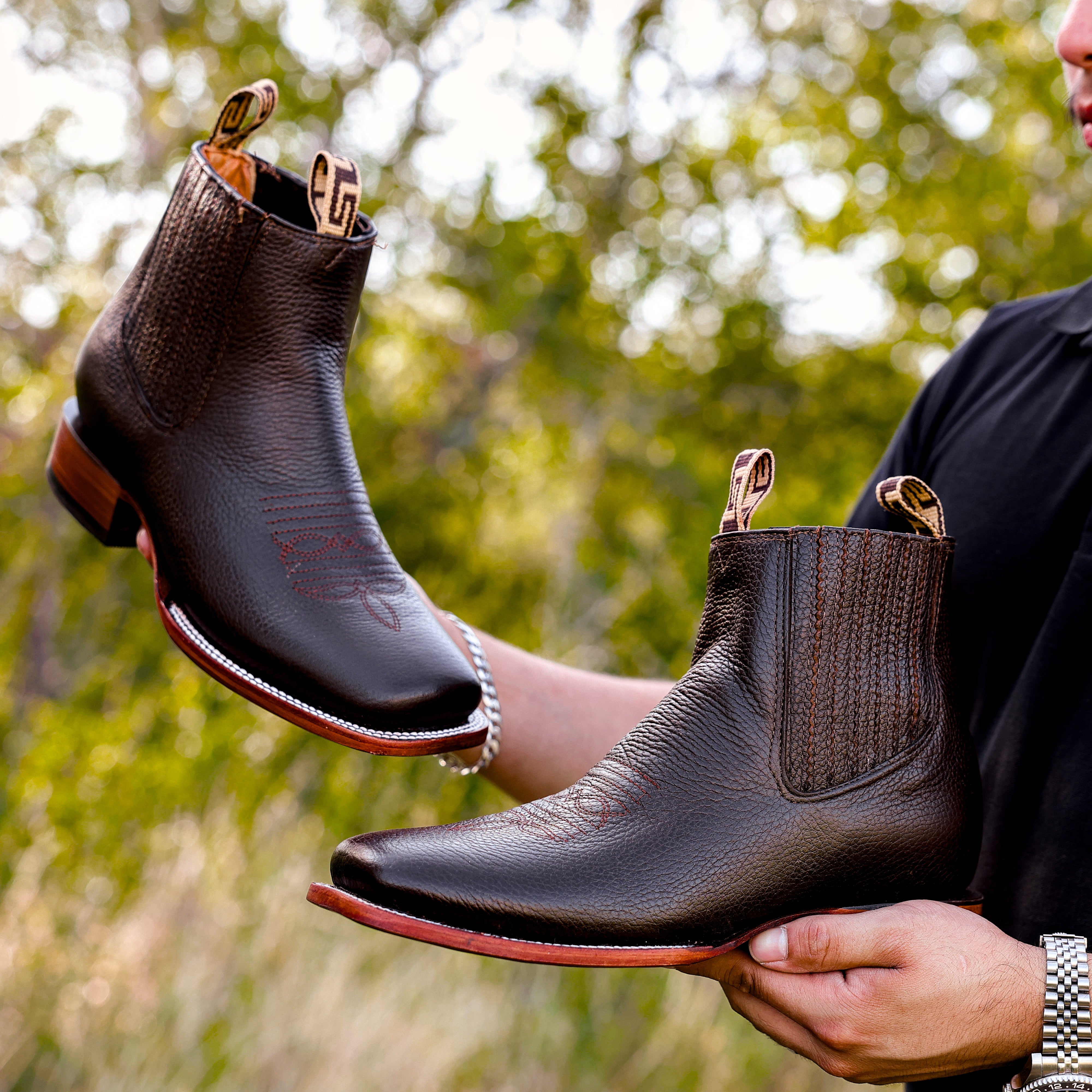 Chocolate Brown Leather Botin - Square Toe