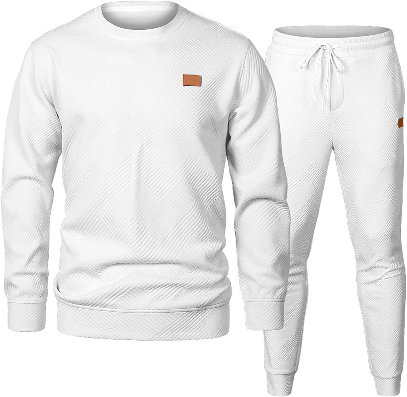 Mens 2 Piece Outfits Knit Jacquard Pullover Sweatshirt Tracksuit & Joggers Sweatpants Sweatsuit Sets with Pockets