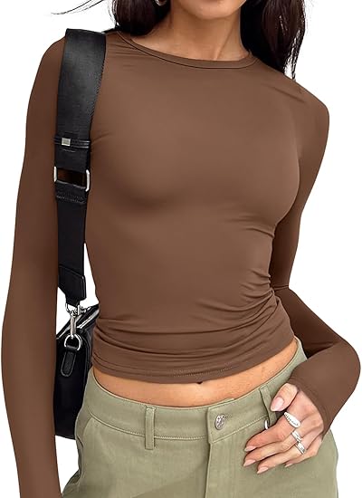 【Limited time deal】Women's Undershirt Long Sleeve SlimRound Neck Slim Fit Streetwear Basic Minimalist Womenswear Top