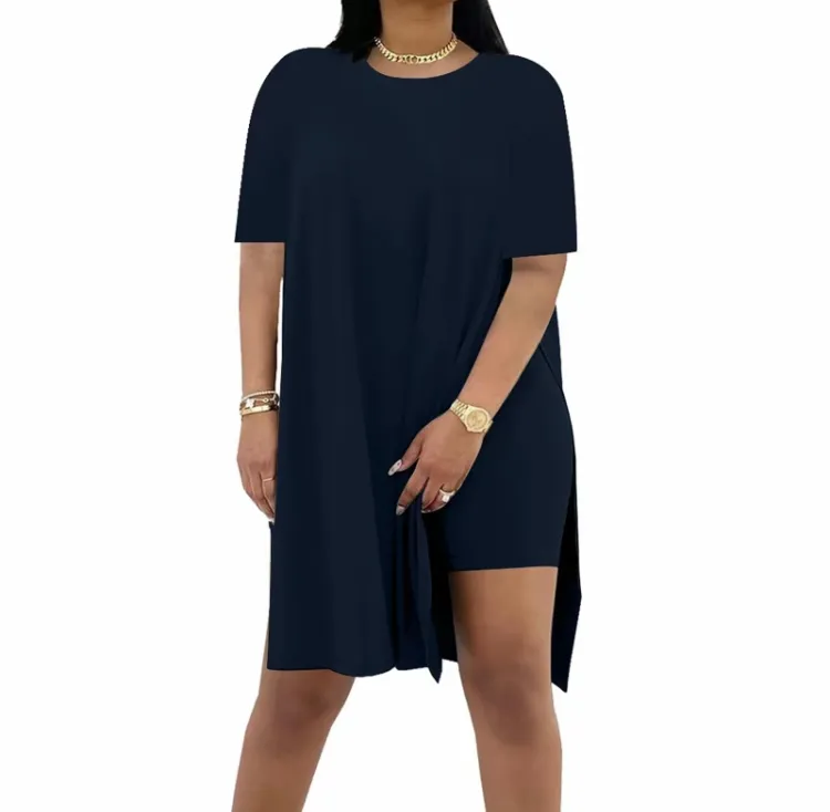 Plus Size Women's 2 Piece Outfit – Casual Basic Top and Shorts Set for Spring Summer Beach Vacation