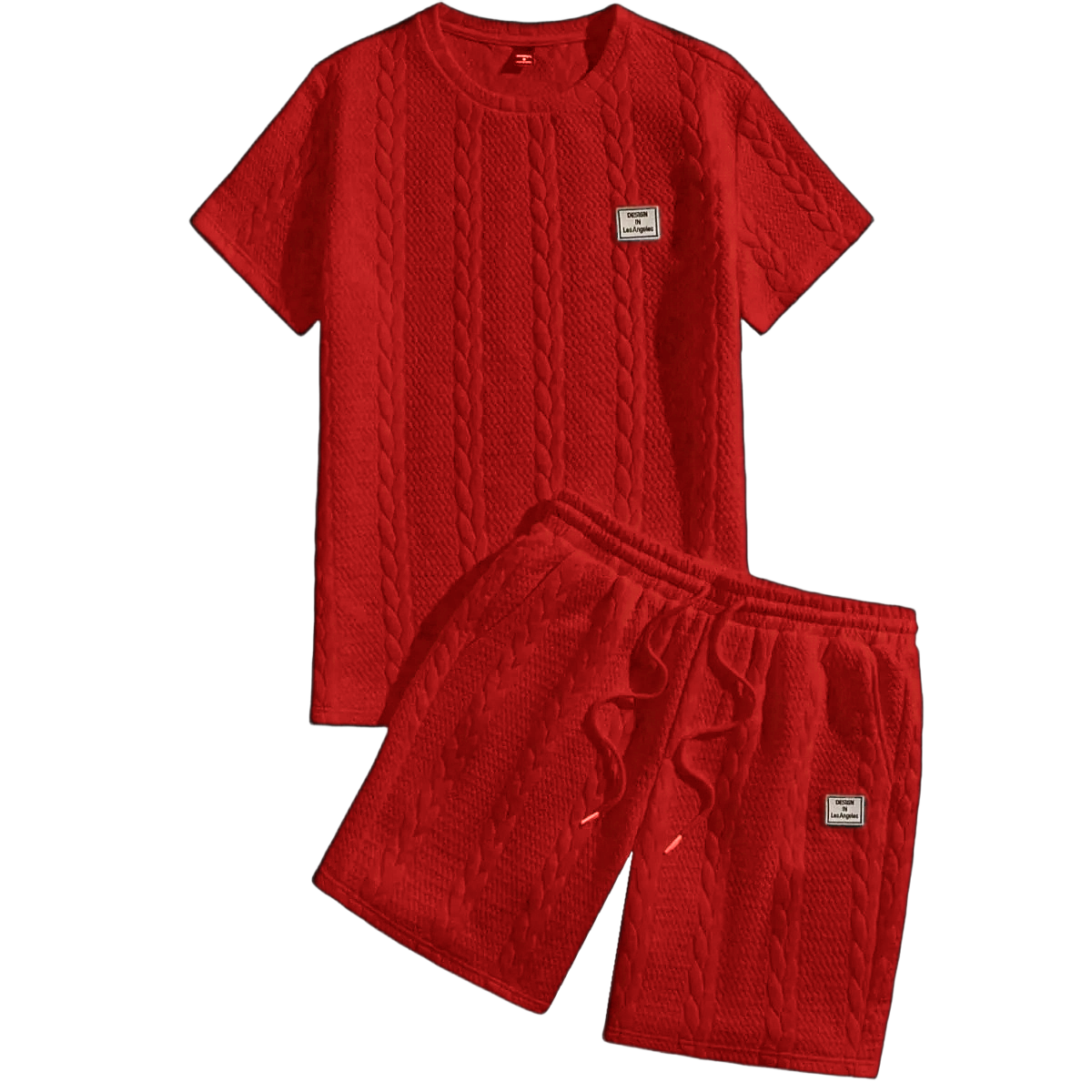 Summer men's jacquard textured fabric round neck short sleeved T-shirt and shorts set