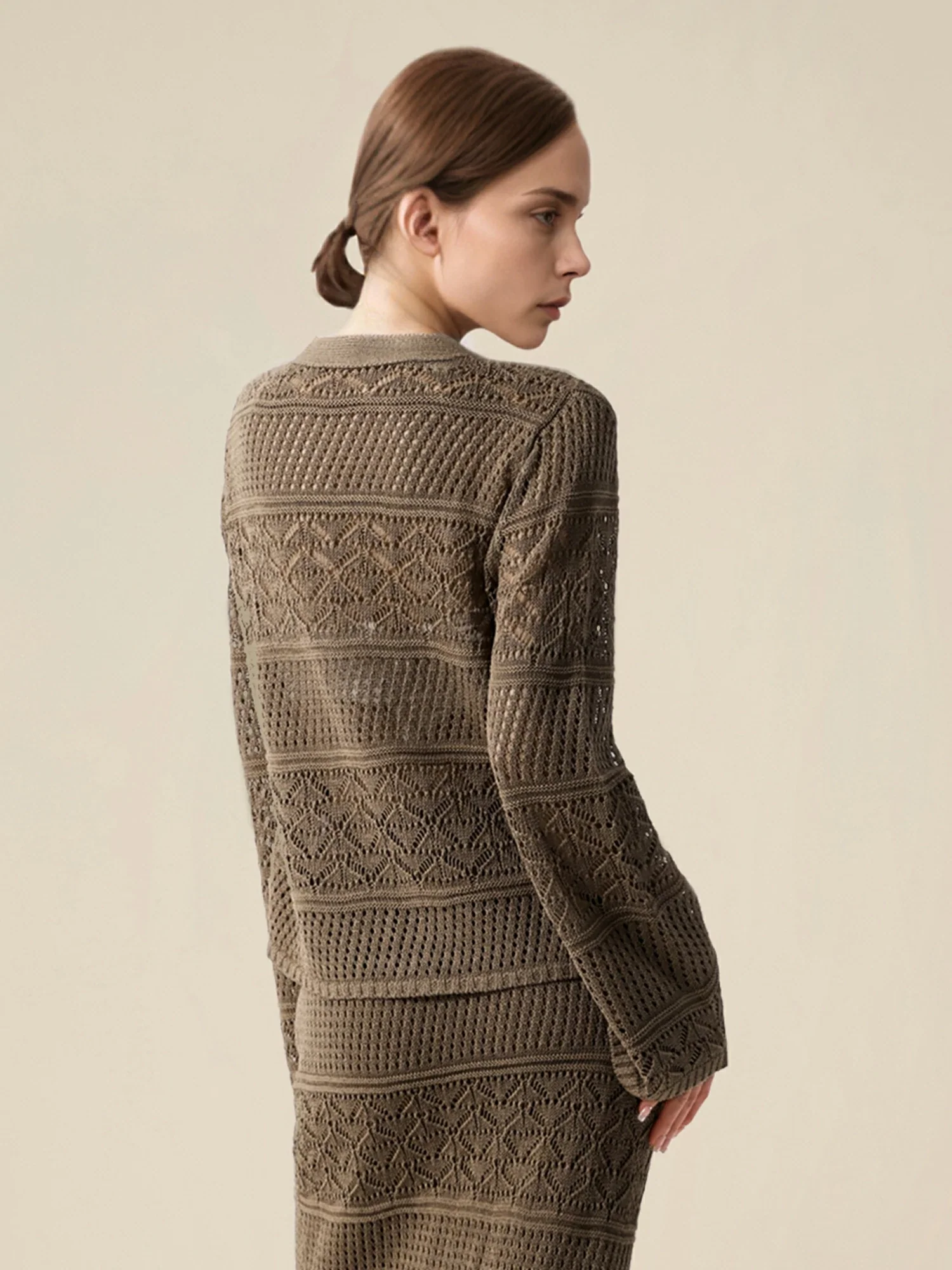 Lyocell & Silk V-Neck Flare-Sleeve Cardigan