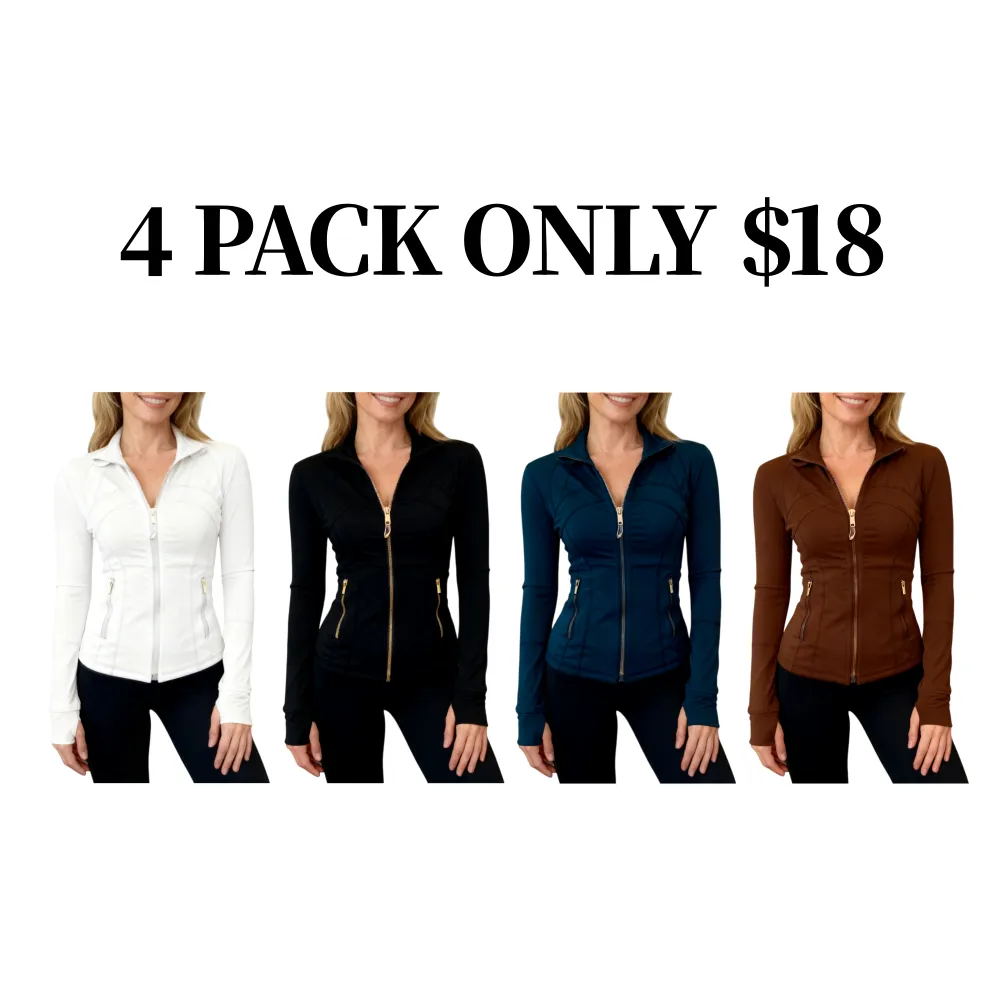 Women's Yoga Suit Gold Zipper Stand Up Collar Slimming Fitness Jacket