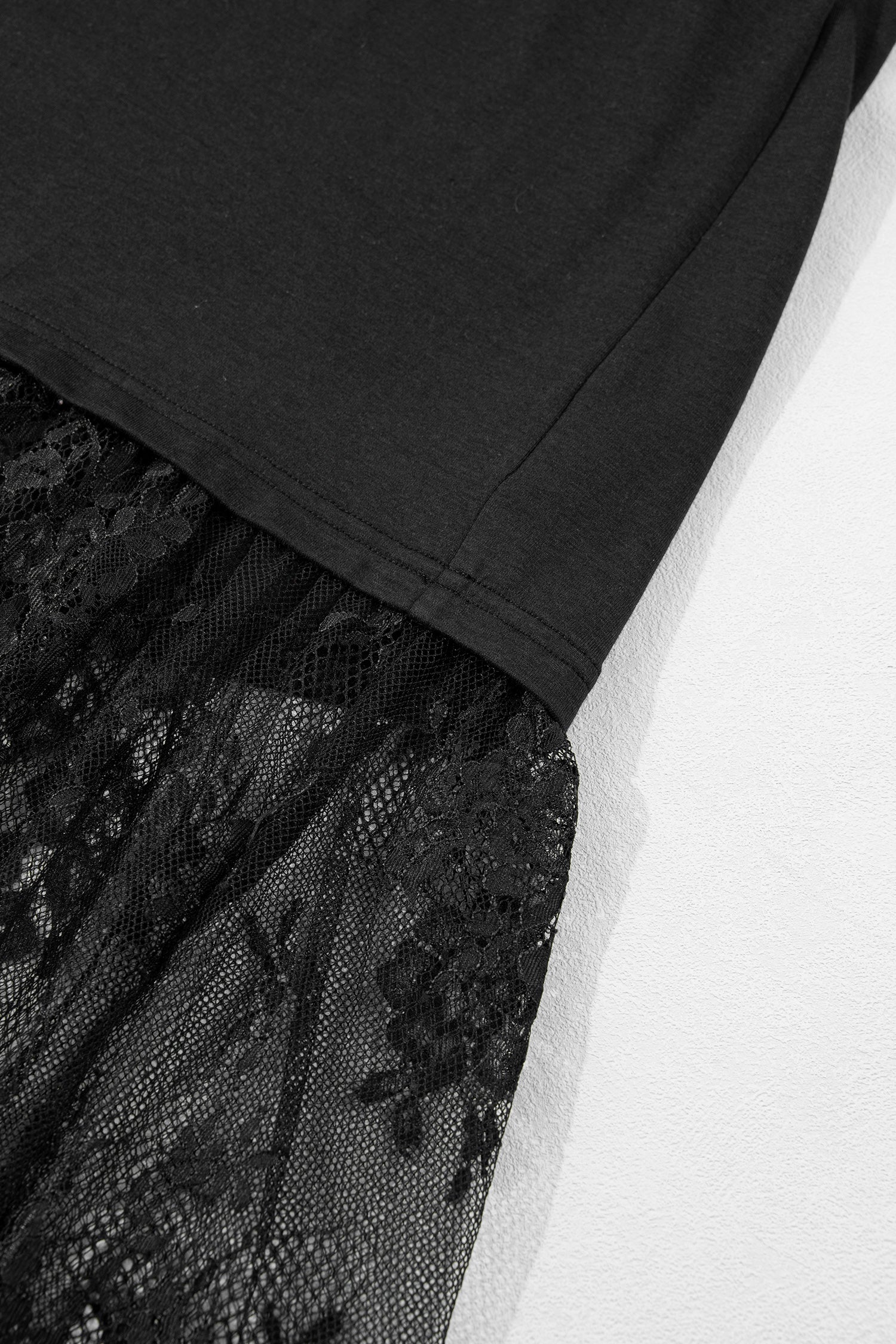 Black Plus Size Lace Hem Patchwork T Shirt Midi Dress