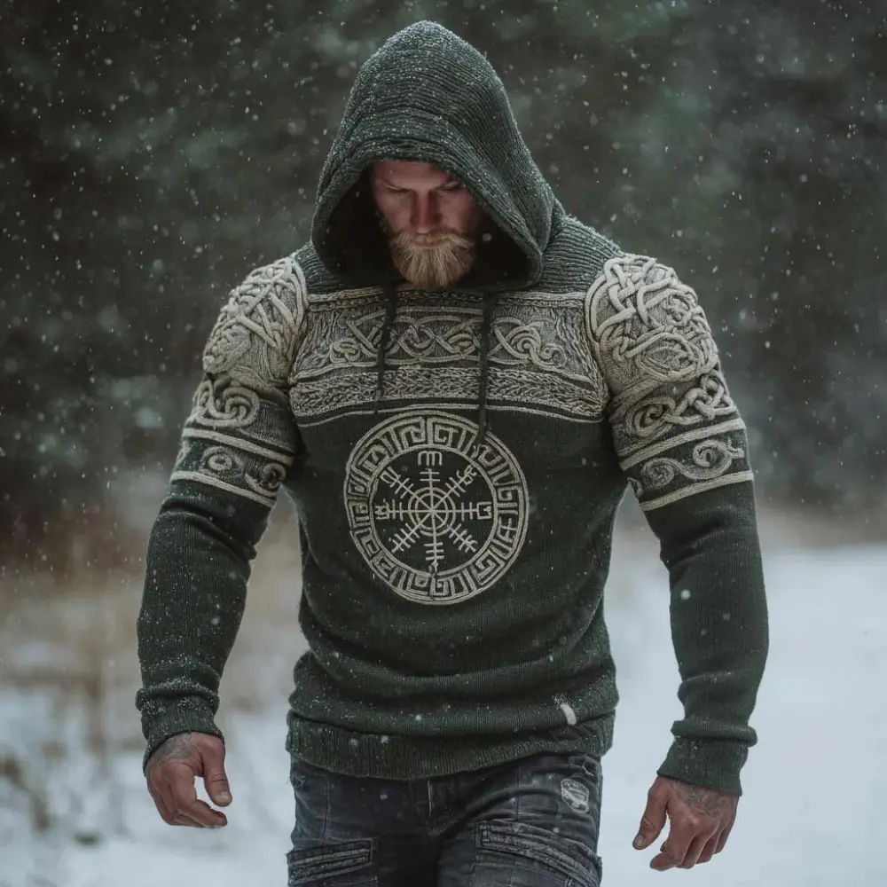 Men's Viking Celtic Pattern Art Cozy Hooded Sweater