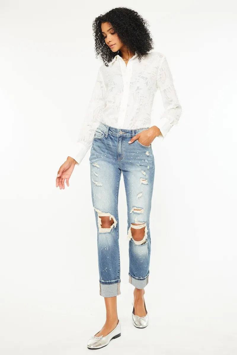 High Rise Distressed Boyfriend Fit Jeans