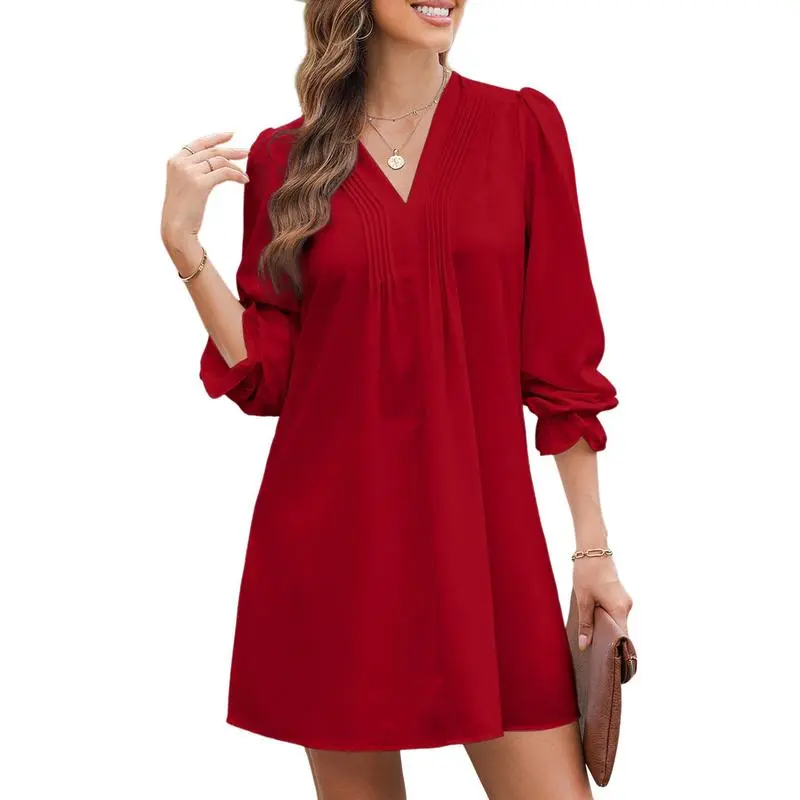 Womens Casual Dress A-Line Ruffle Sleeve V Neck Midi Dress
